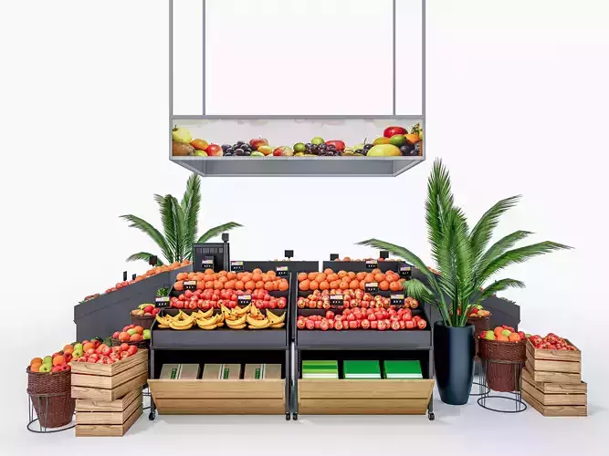 Fruits and vegetables Supermarket  Grocery store showcase 3D model