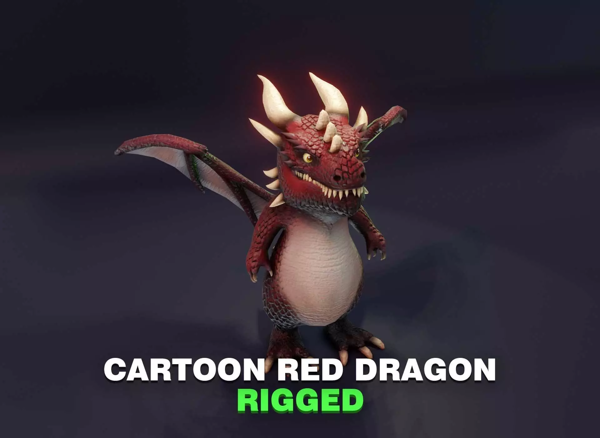 Cartoon Red Dragon Rigged 3D Model Low-poly 3D model_0