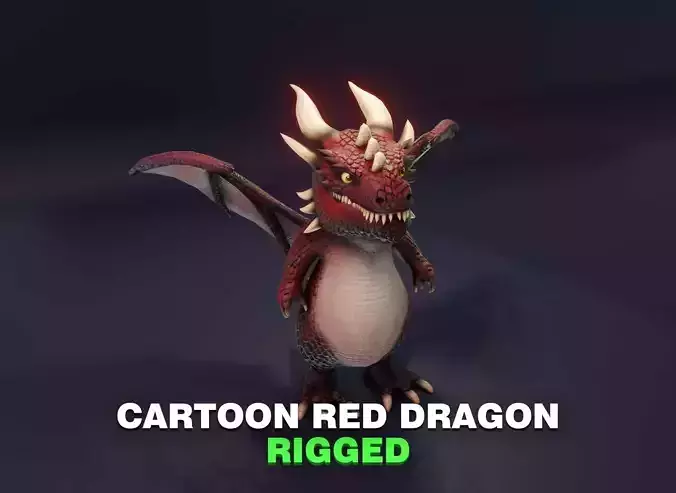 Cartoon Red Dragon Rigged 3D Model Low-poly 3D model