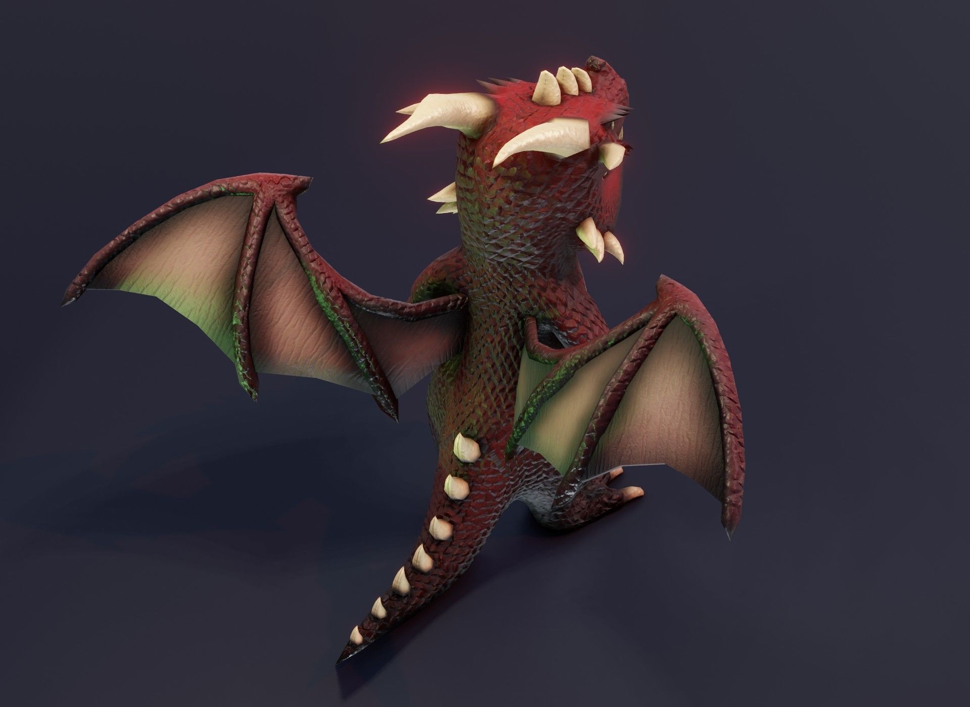 Cartoon Red Dragon Rigged 3D Model Low-poly 3D model_5