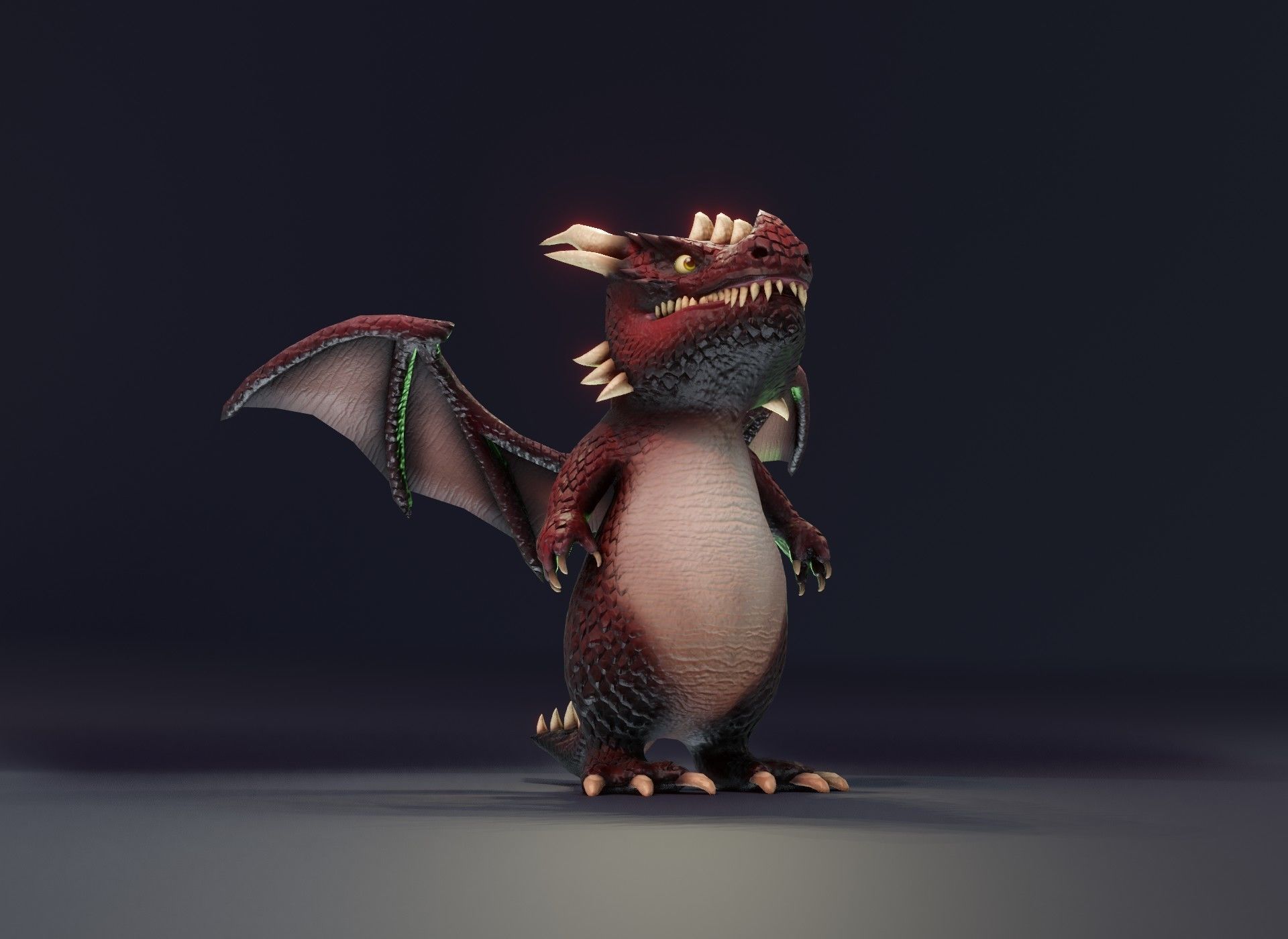 Cartoon Red Dragon Rigged 3D Model Low-poly 3D model_17