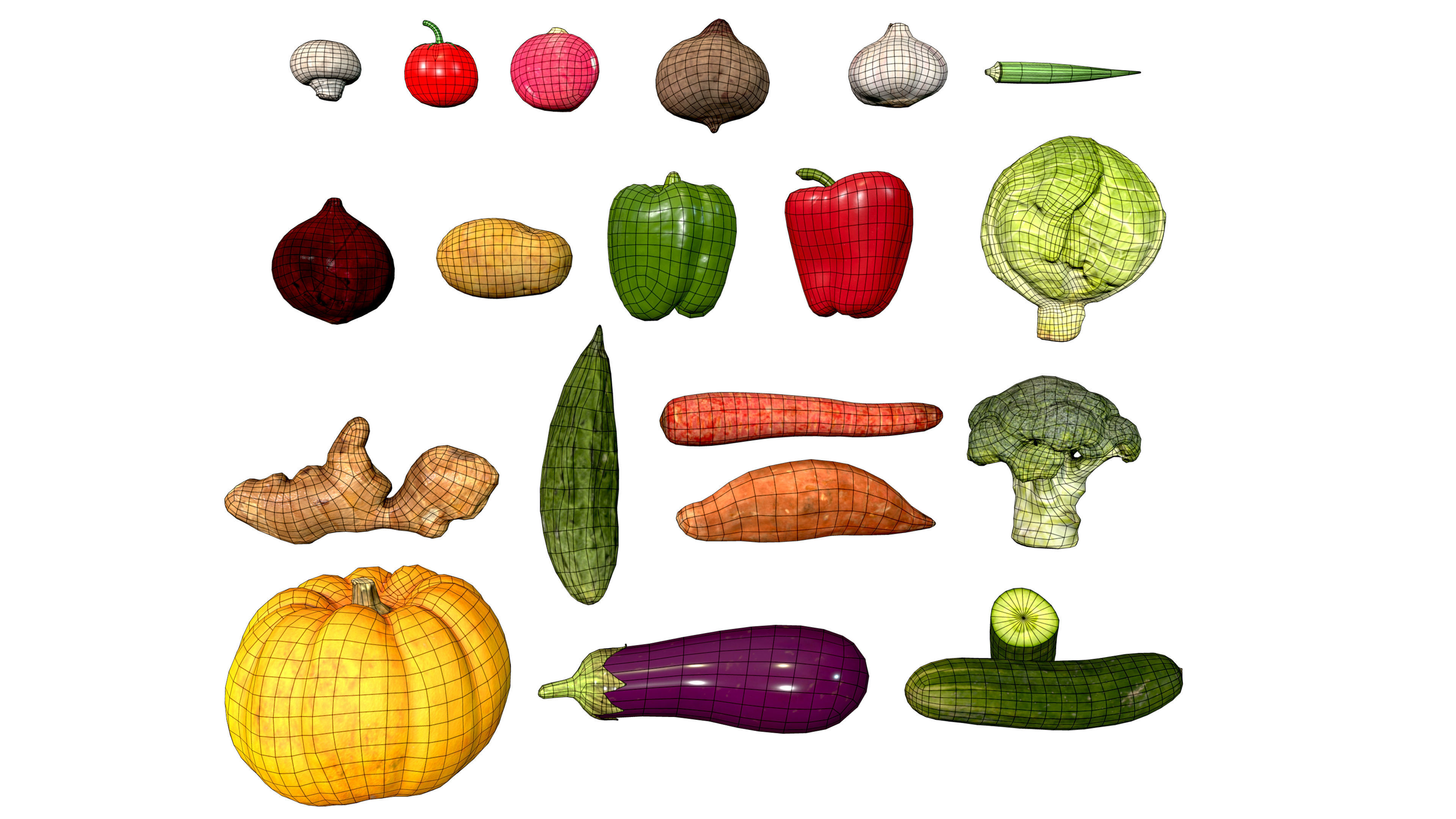 HQ Vegetables Collection Low-poly 3D model_2