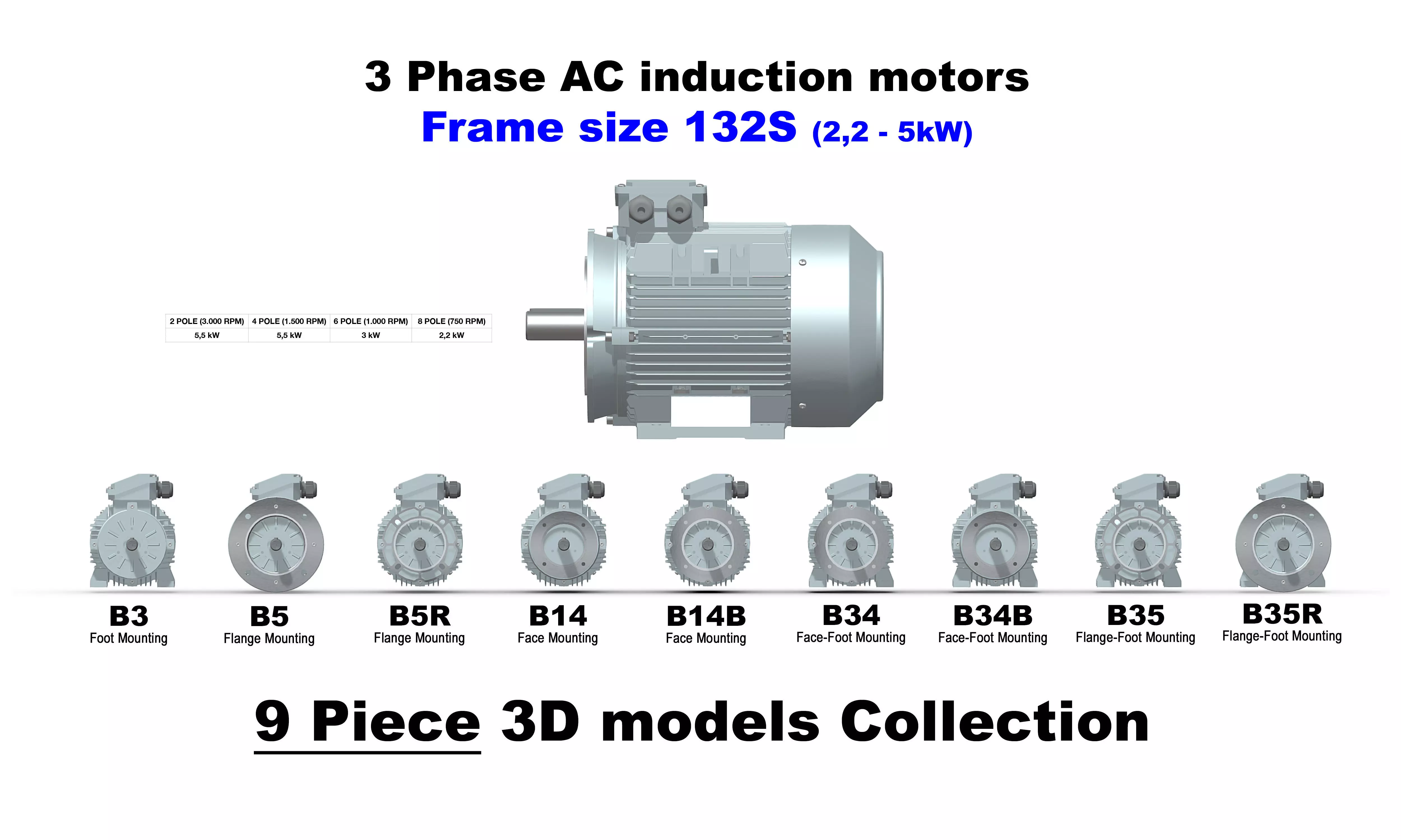 3 Phase AC induction motors - Frame size 132S 3D model_0