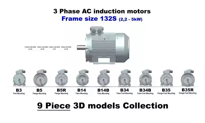 3 Phase AC induction motors - Frame size 132S 3D model