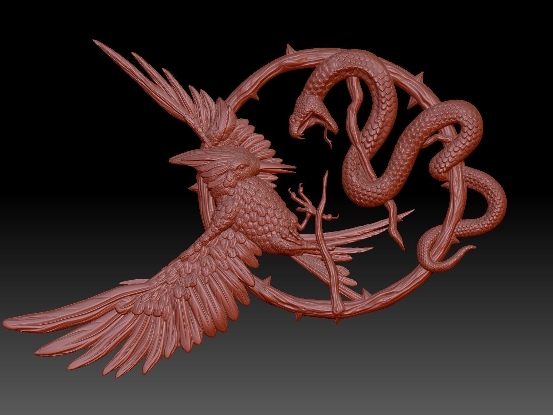 Birt  And Snake 3D print model_5