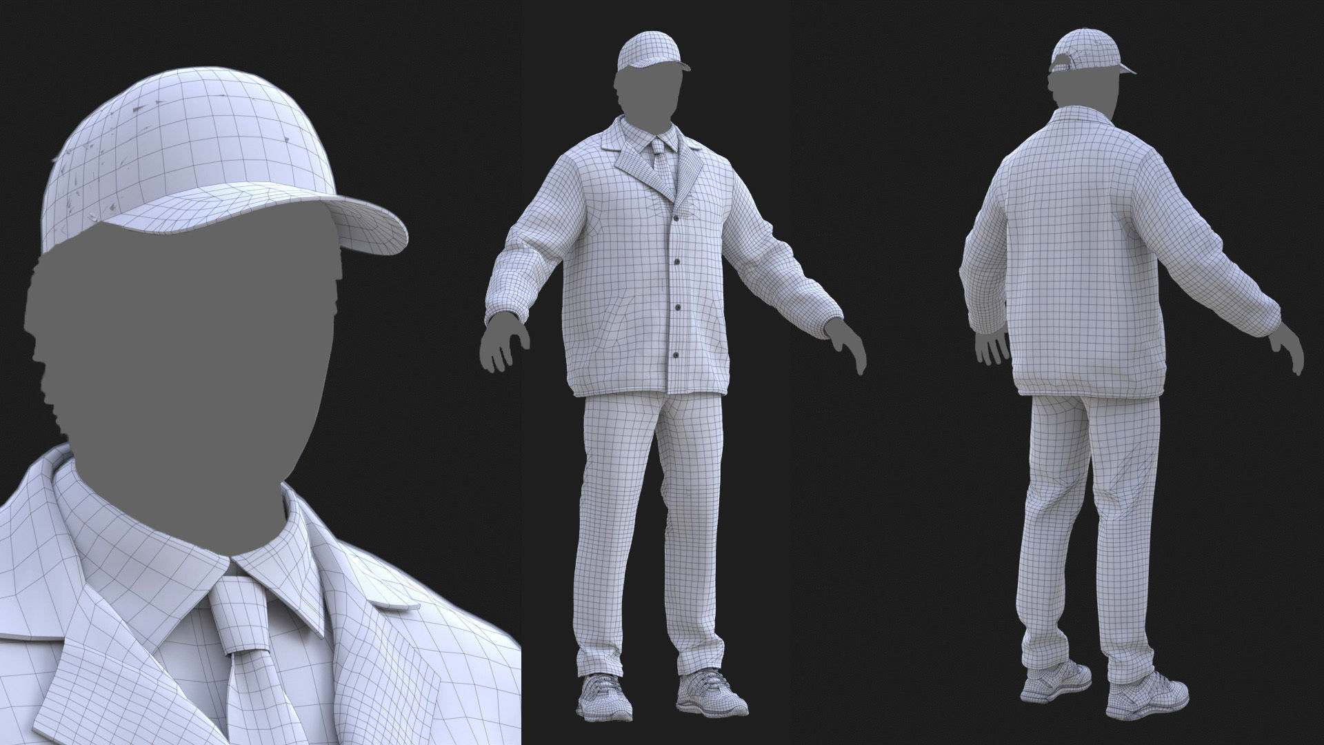 Male FBI Outfit Low-poly 3D model_6