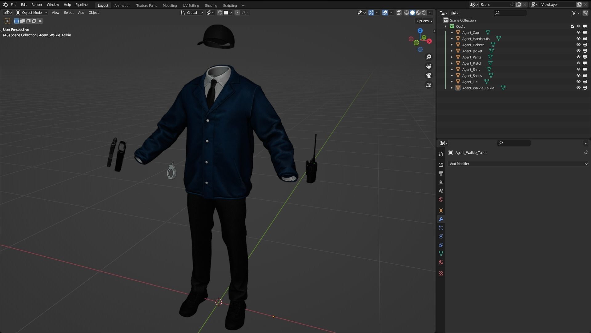 Male FBI Outfit Low-poly 3D model_4