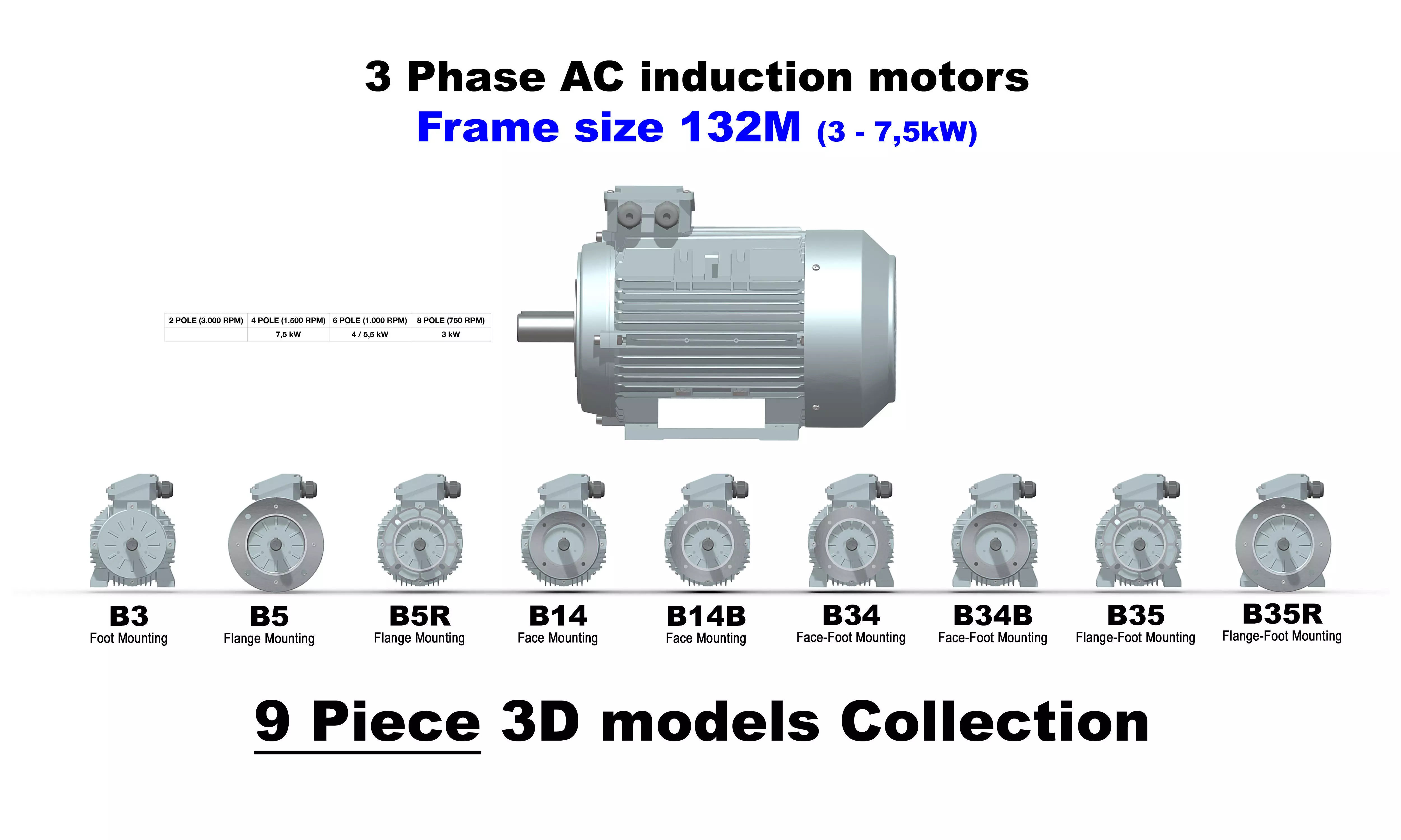 3 Phase AC induction motors - Frame size 132M 3D model_0