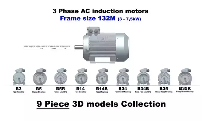 3 Phase AC induction motors - Frame size 132M 3D model