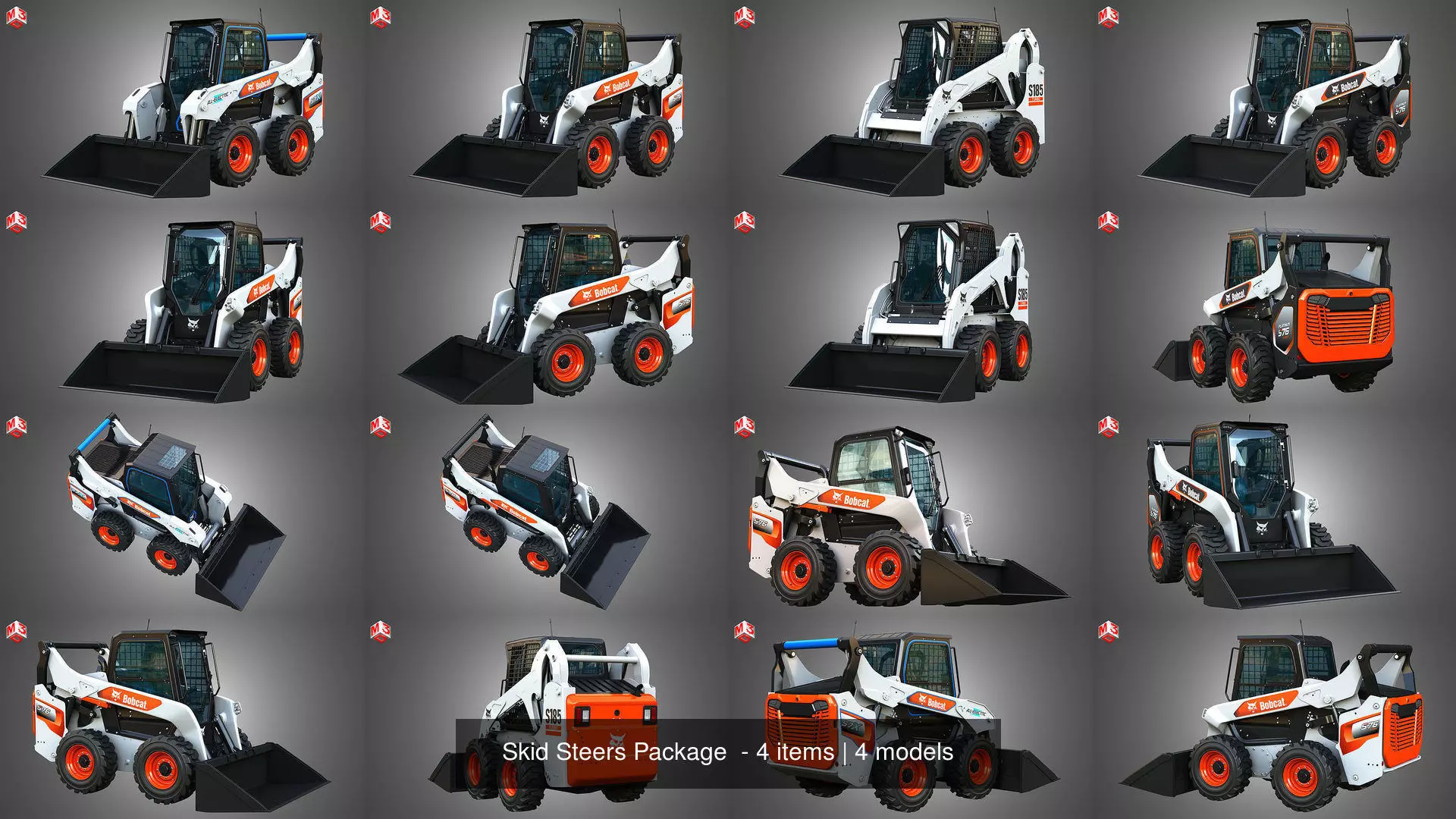 Skid Steers Package  - 4 items 3D Model Collection_7