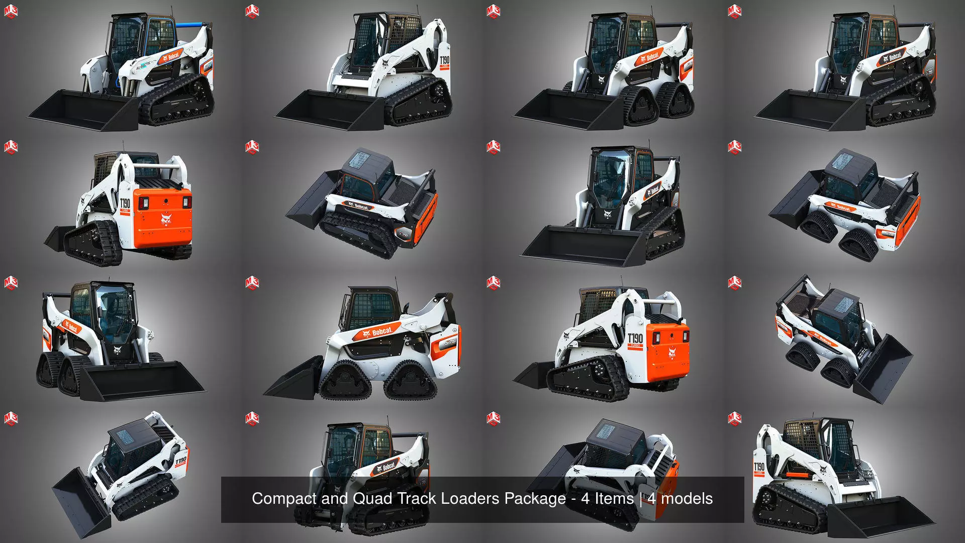 Compact and Quad Track Loaders Package - 4 Items 3D Model Collection_3