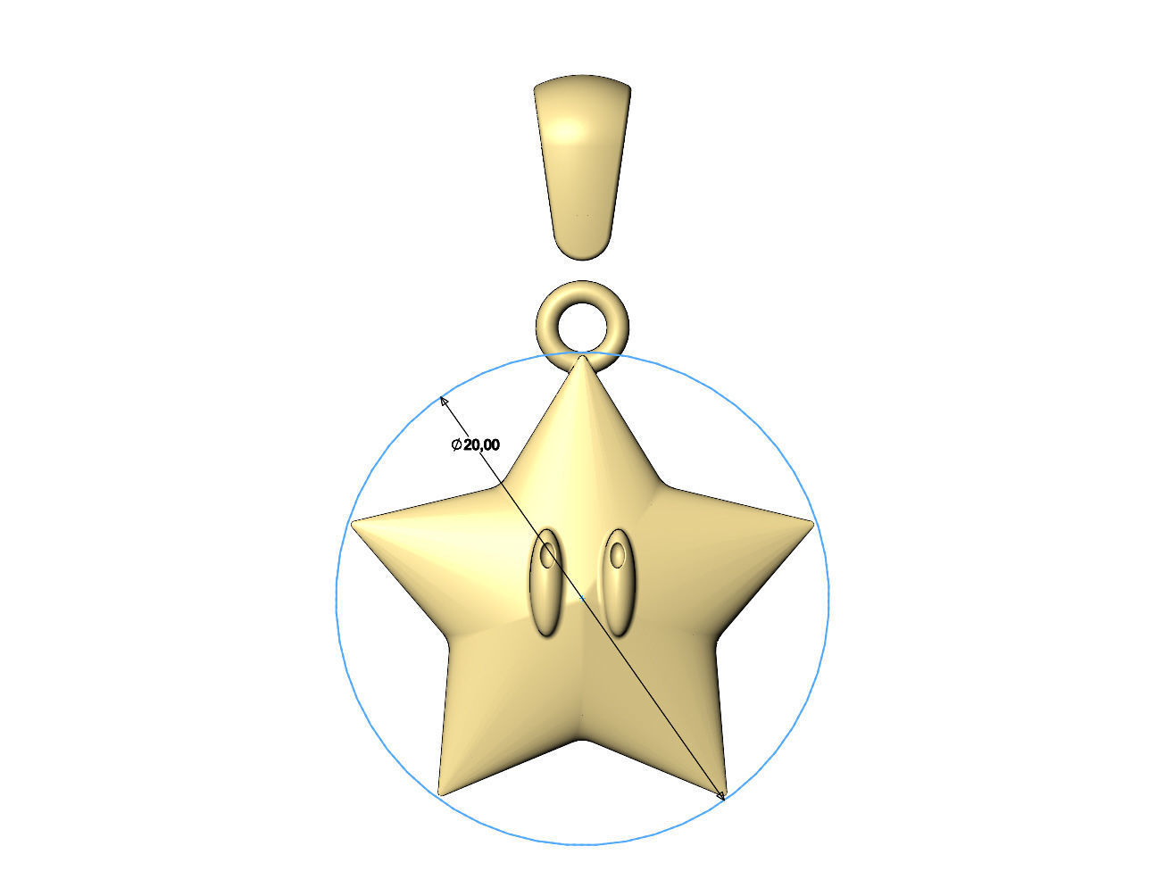 Supermario star pendant with bail 3D print model_6