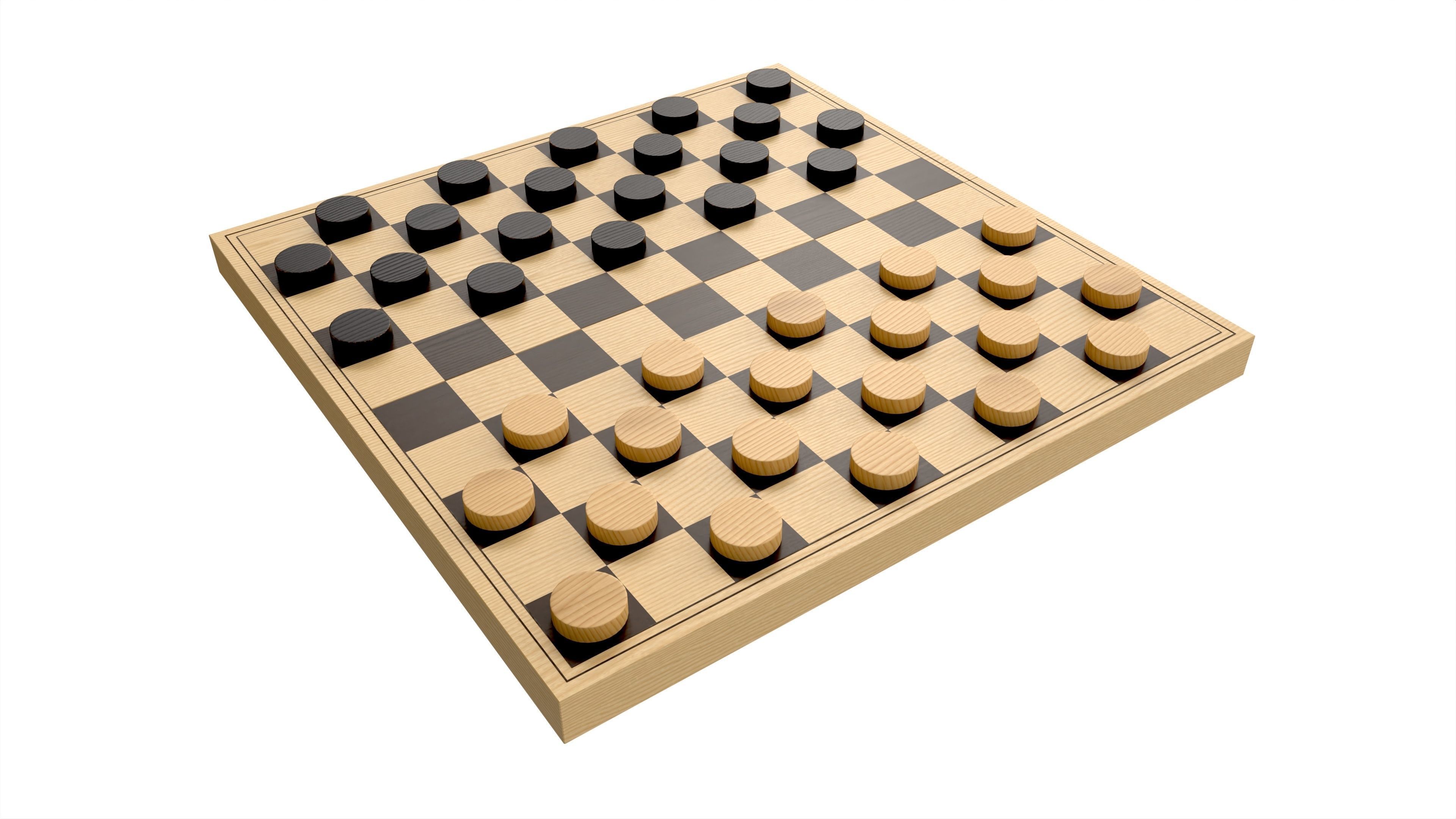 Checkers Draughts Board Table Strategy Game 3D model_1