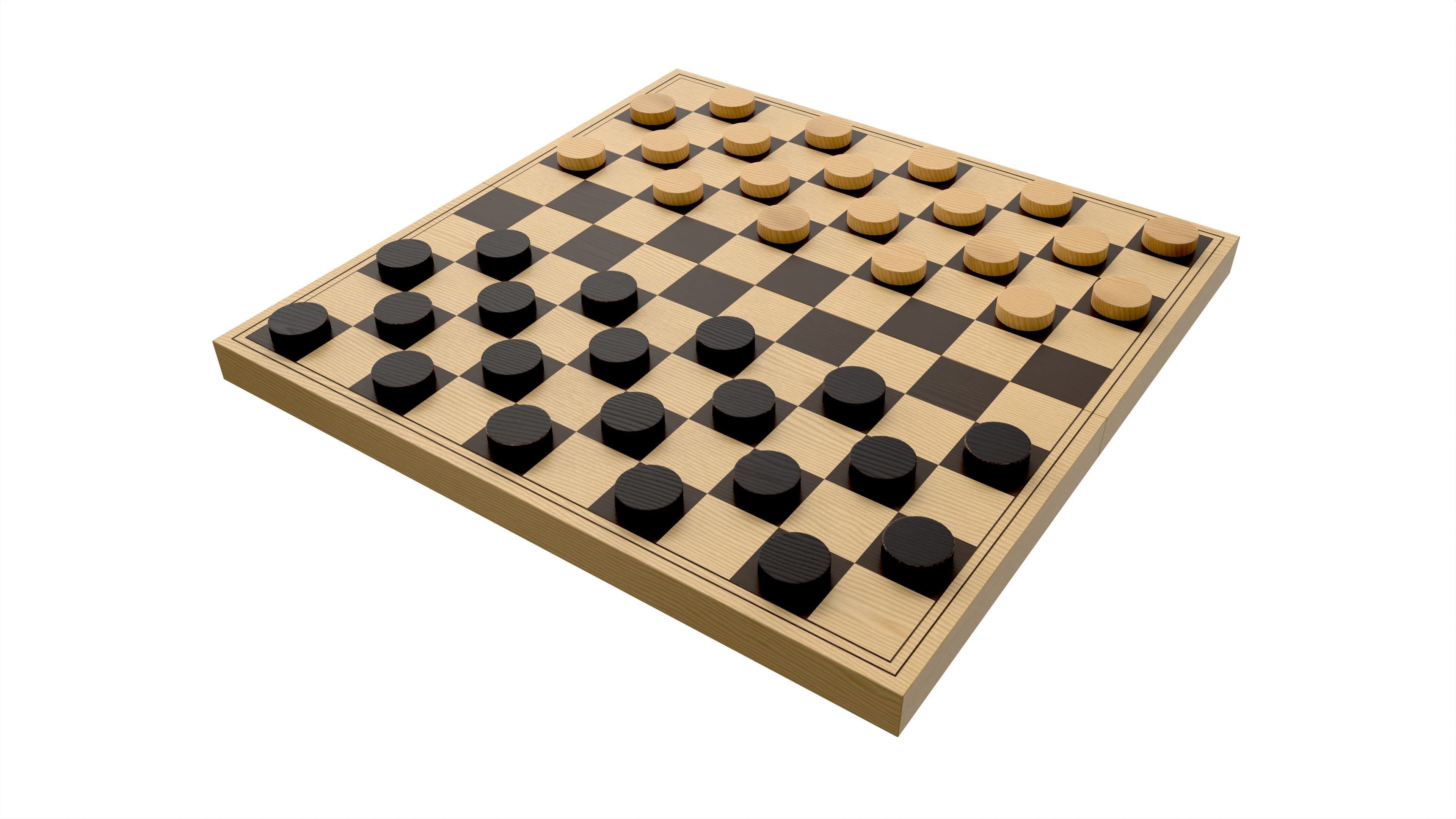 Checkers Draughts Board Table Strategy Game 3D model_2