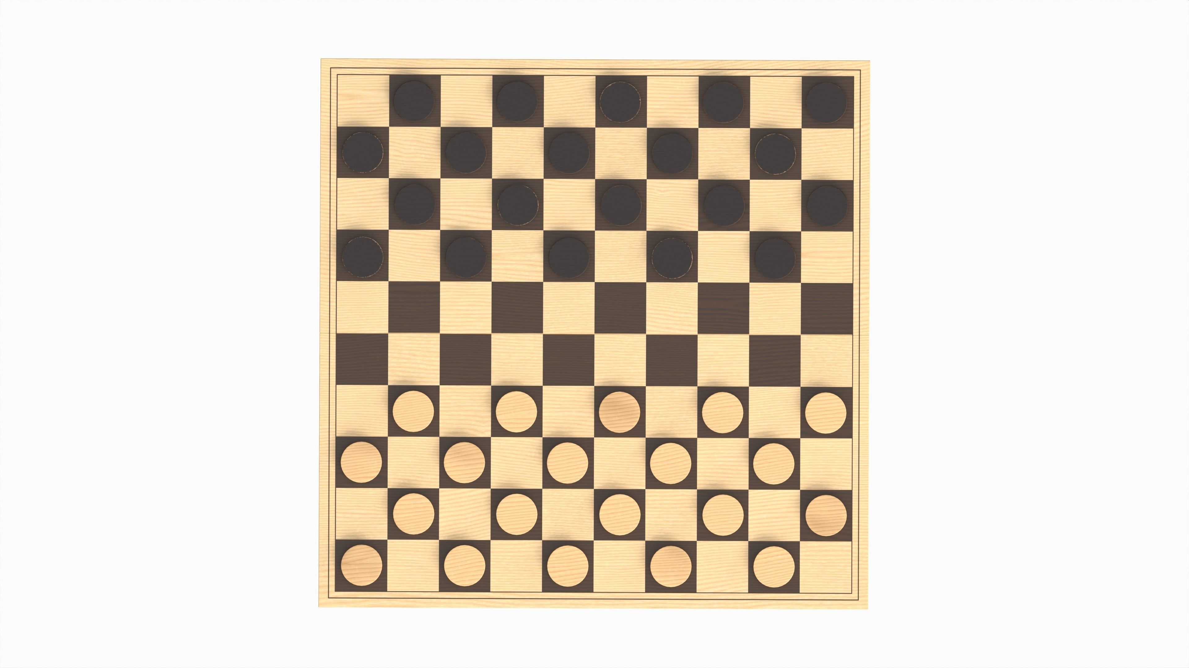 Checkers Draughts Board Table Strategy Game 3D model_5