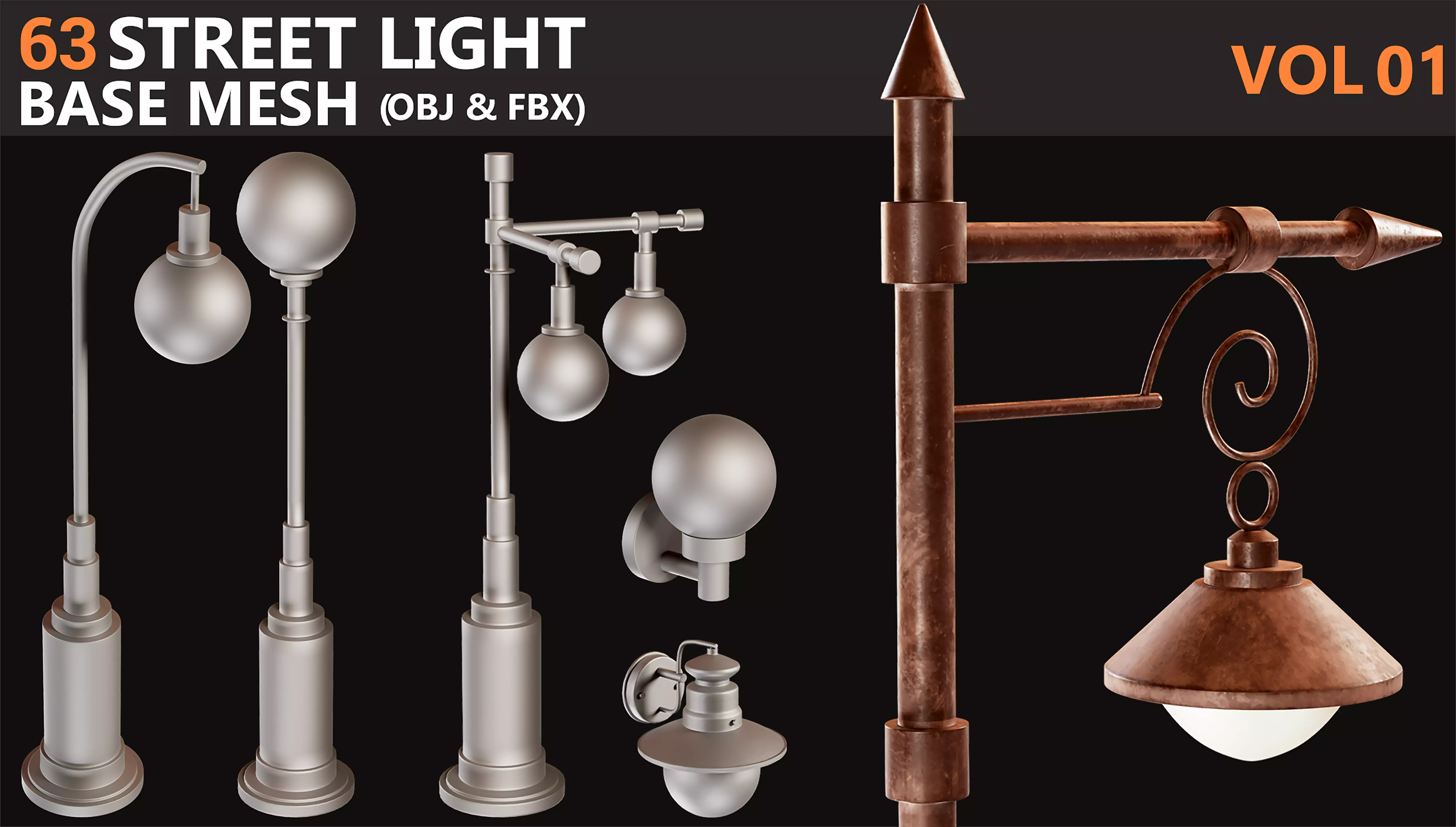 63 STREET LIGHT BASE MESH VOL01 Low-poly 3D model_0