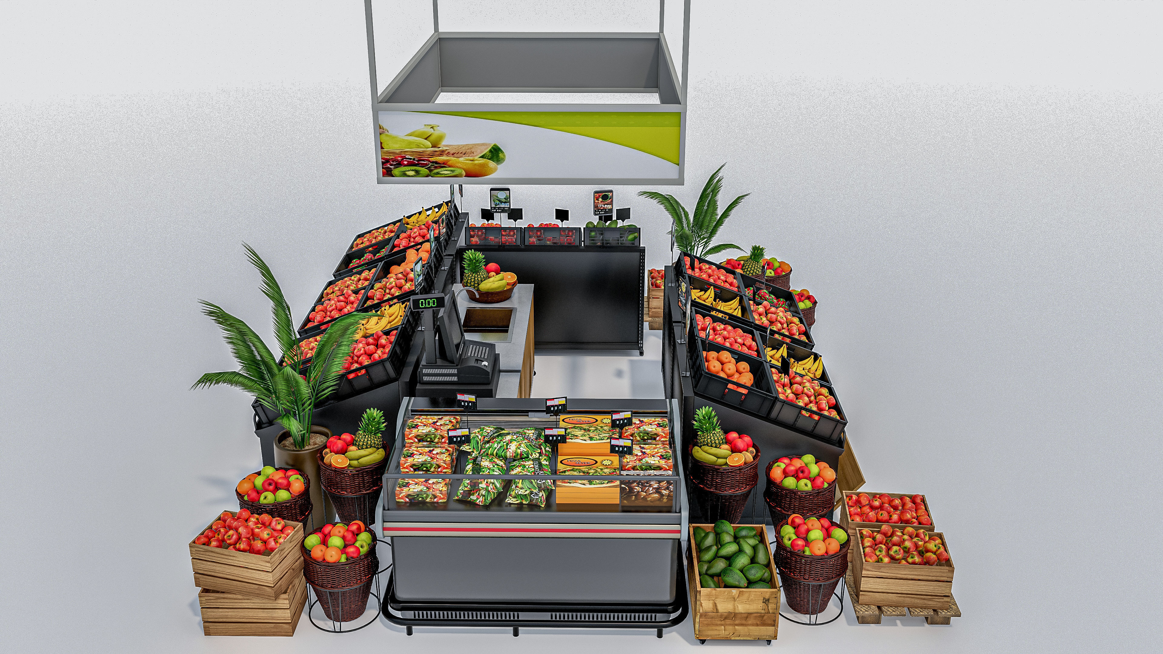 Fruits and vegetables Supermarket Grocery store showcase 3D model_9