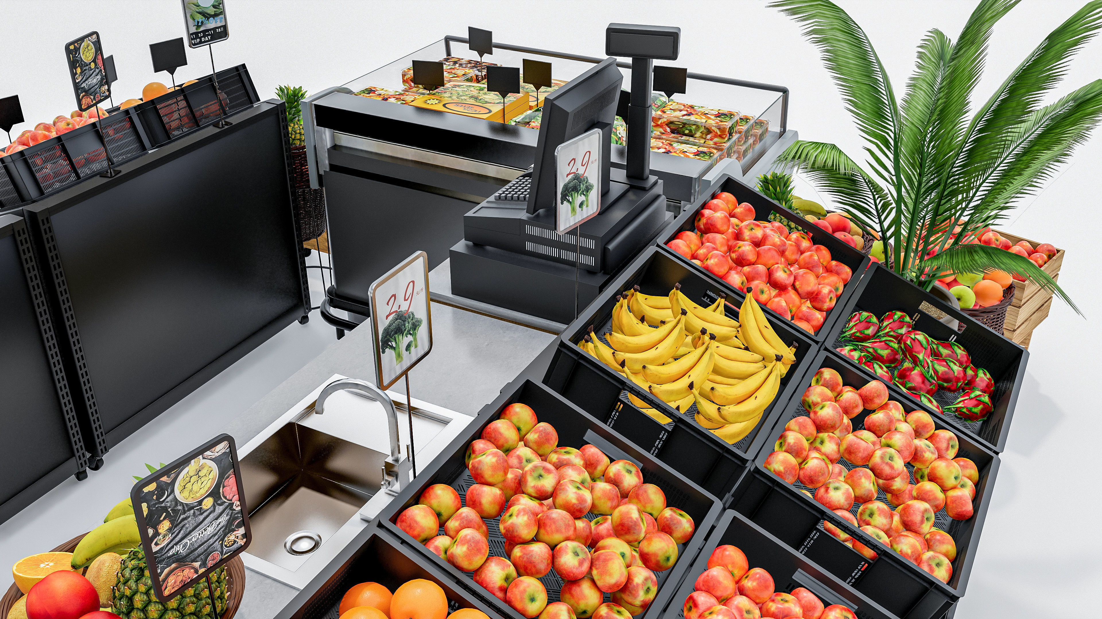 Fruits and vegetables Supermarket Grocery store showcase 3D model_19