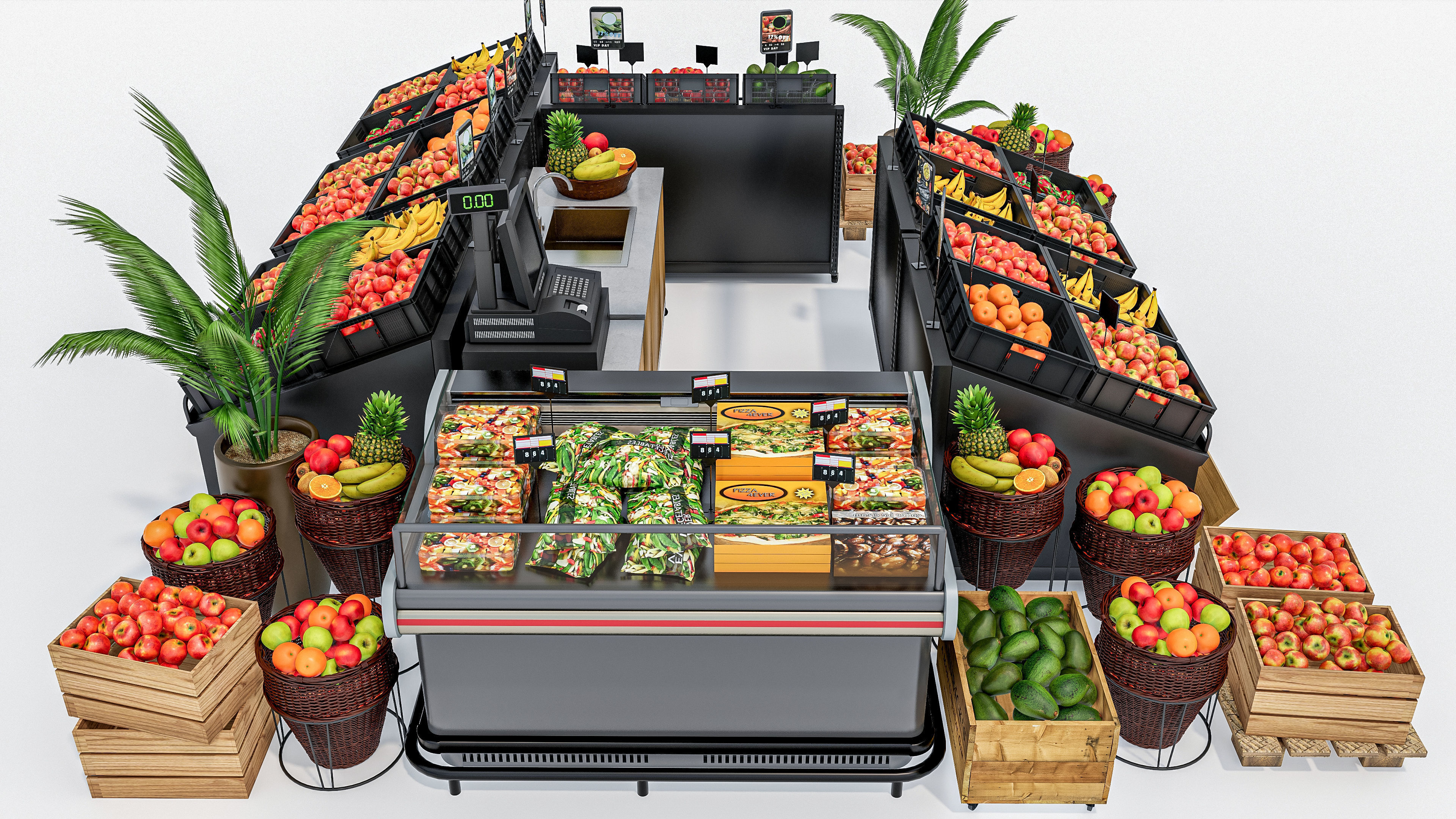 Fruits and vegetables Supermarket Grocery store showcase 3D model_11