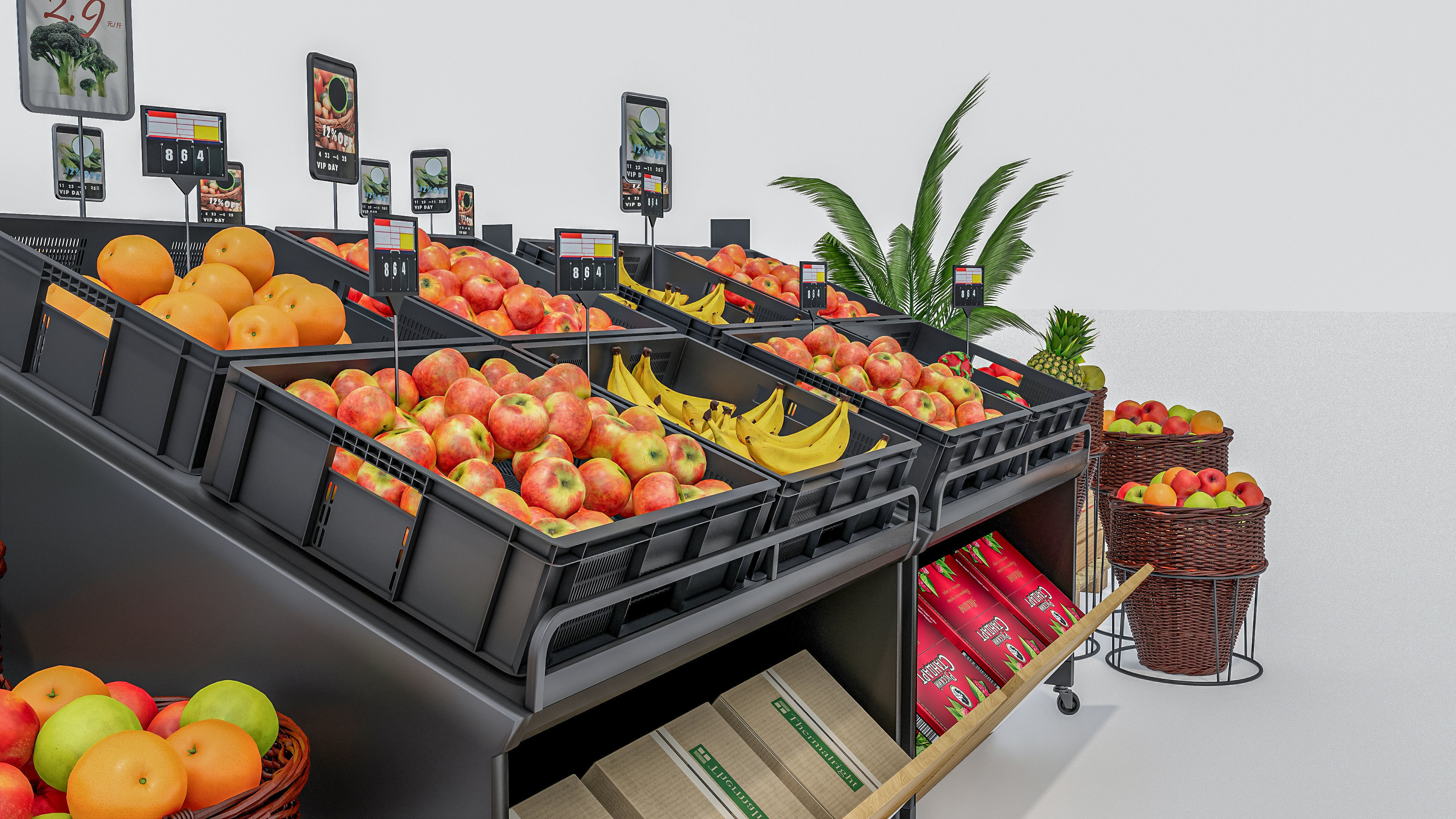 Fruits and vegetables Supermarket Grocery store showcase 3D model_17