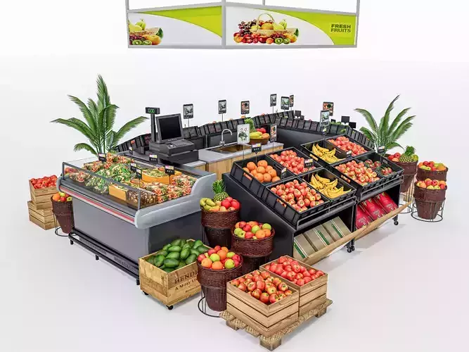 Fruits and vegetables Supermarket  Grocery store showcase