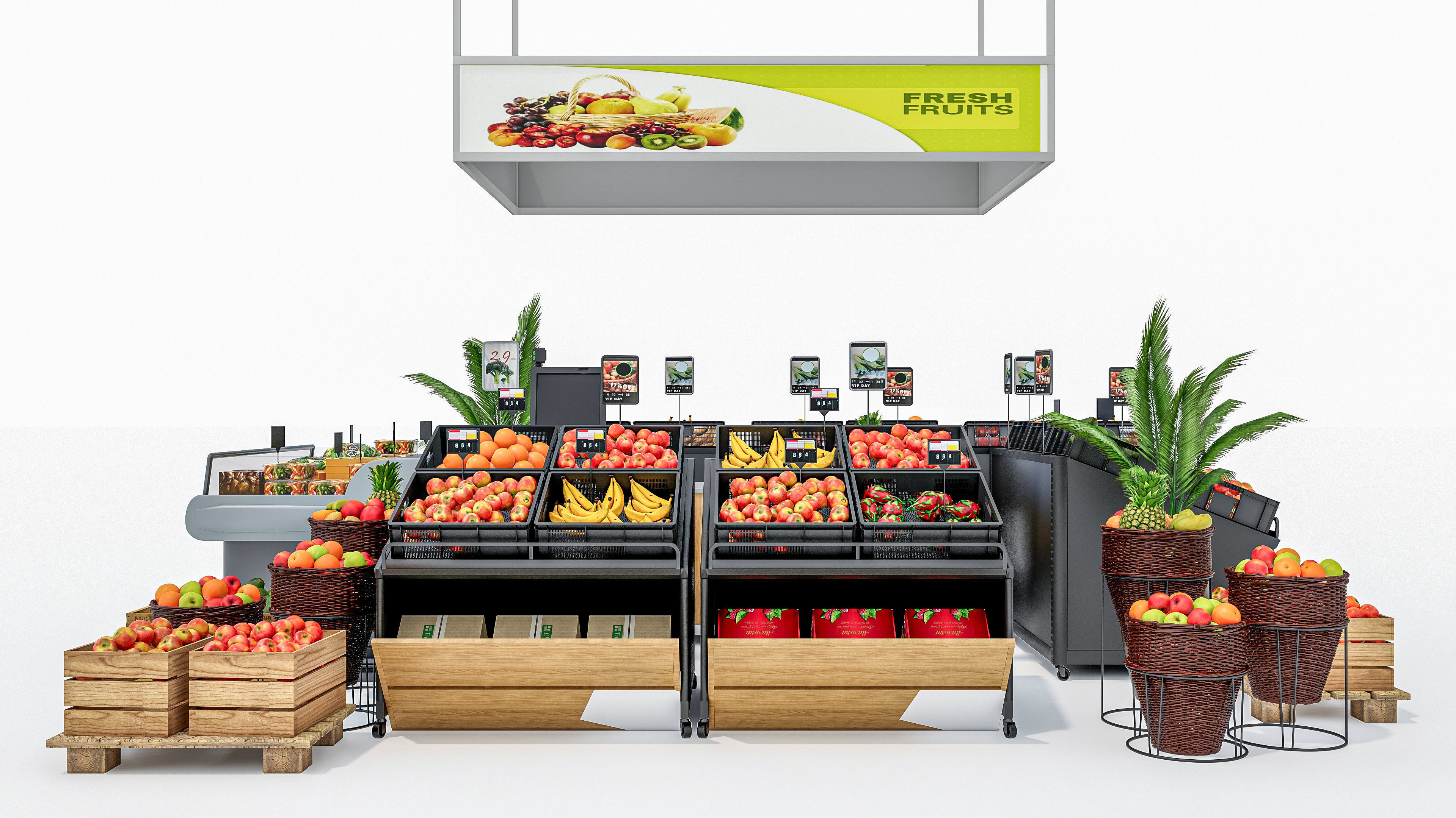 Fruits and vegetables Supermarket Grocery store showcase 3D model_21