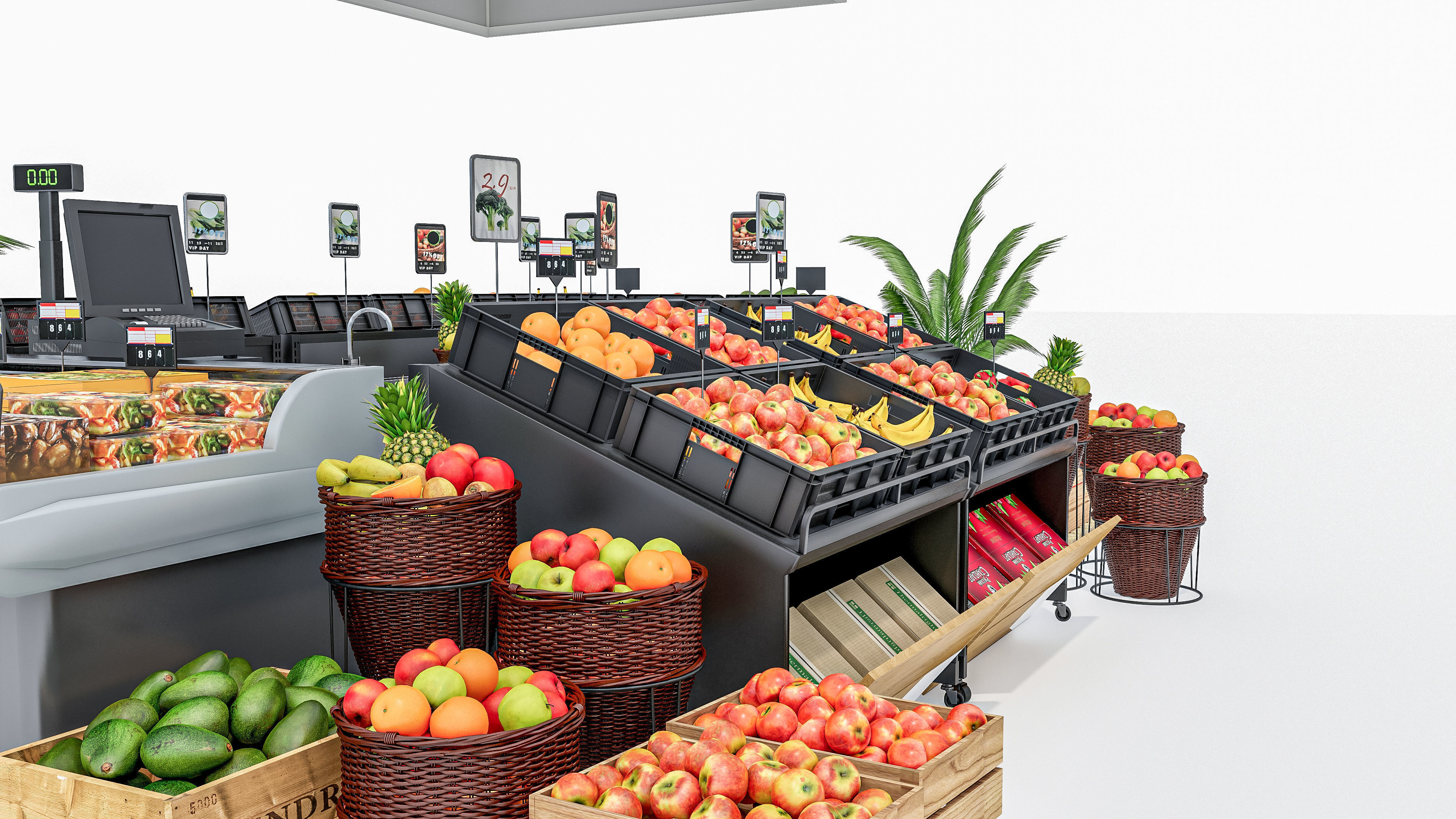 Fruits and vegetables Supermarket Grocery store showcase 3D model_16