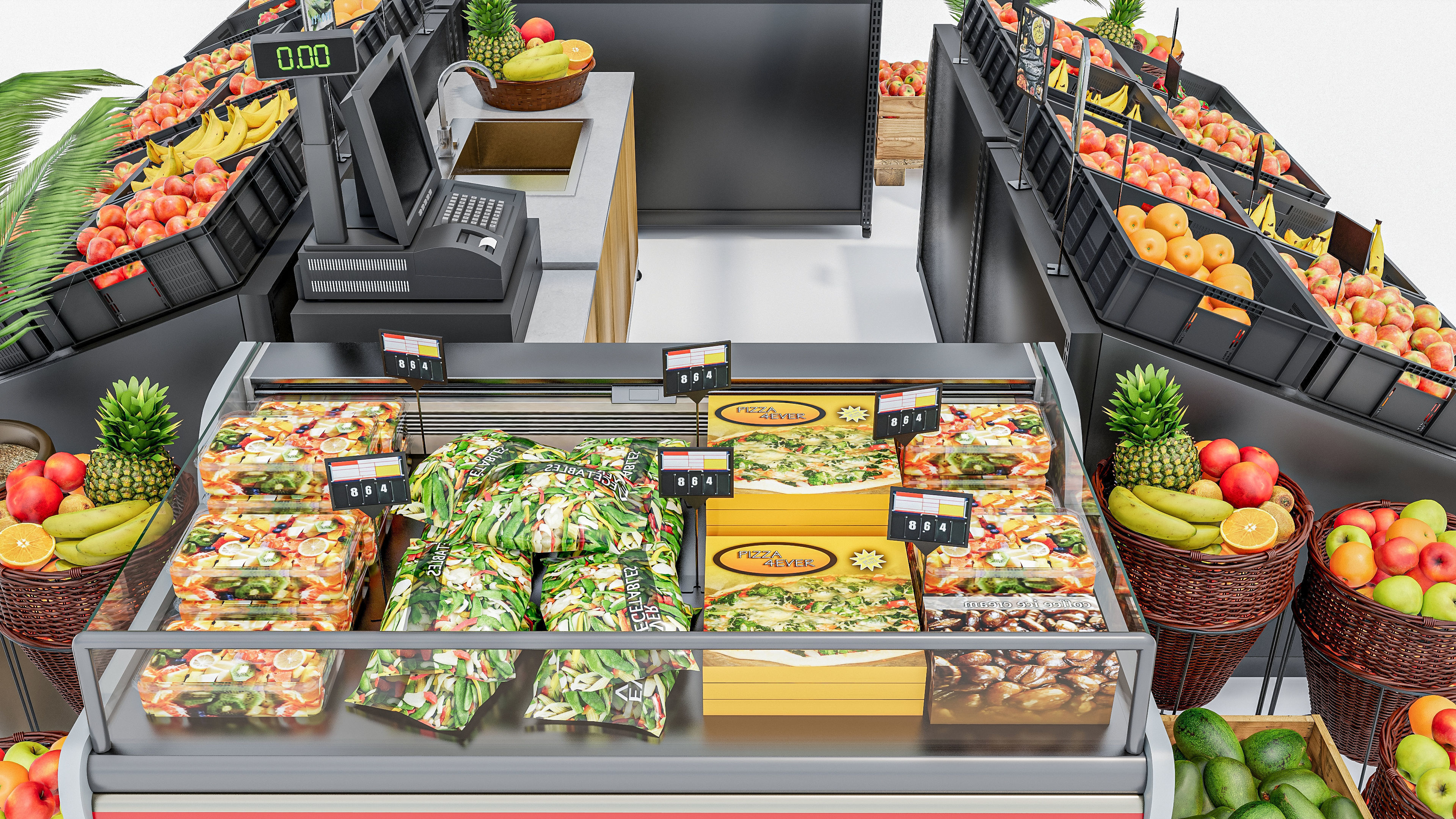 Fruits and vegetables Supermarket Grocery store showcase 3D model_12