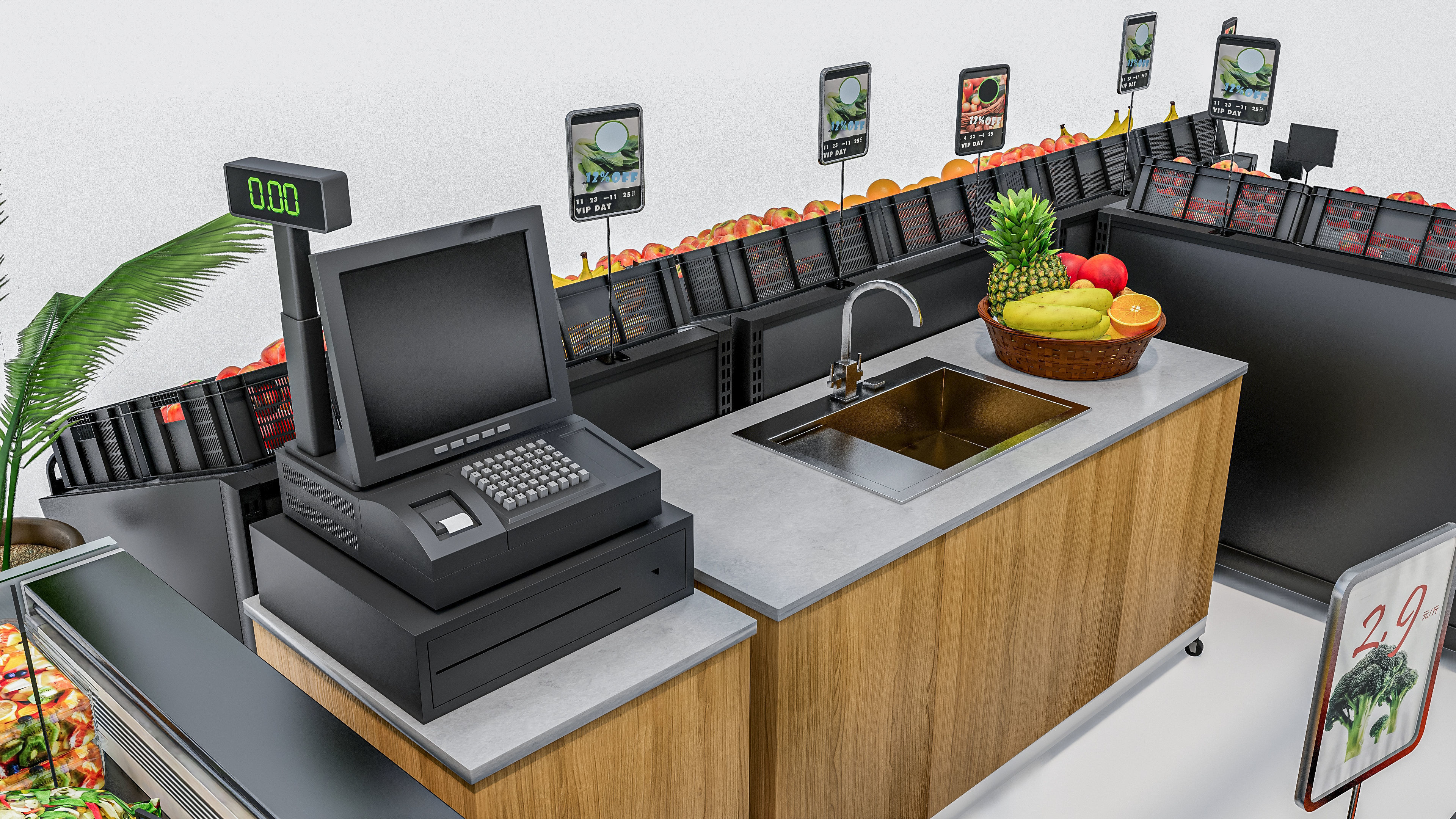 Fruits and vegetables Supermarket Grocery store showcase 3D model_13
