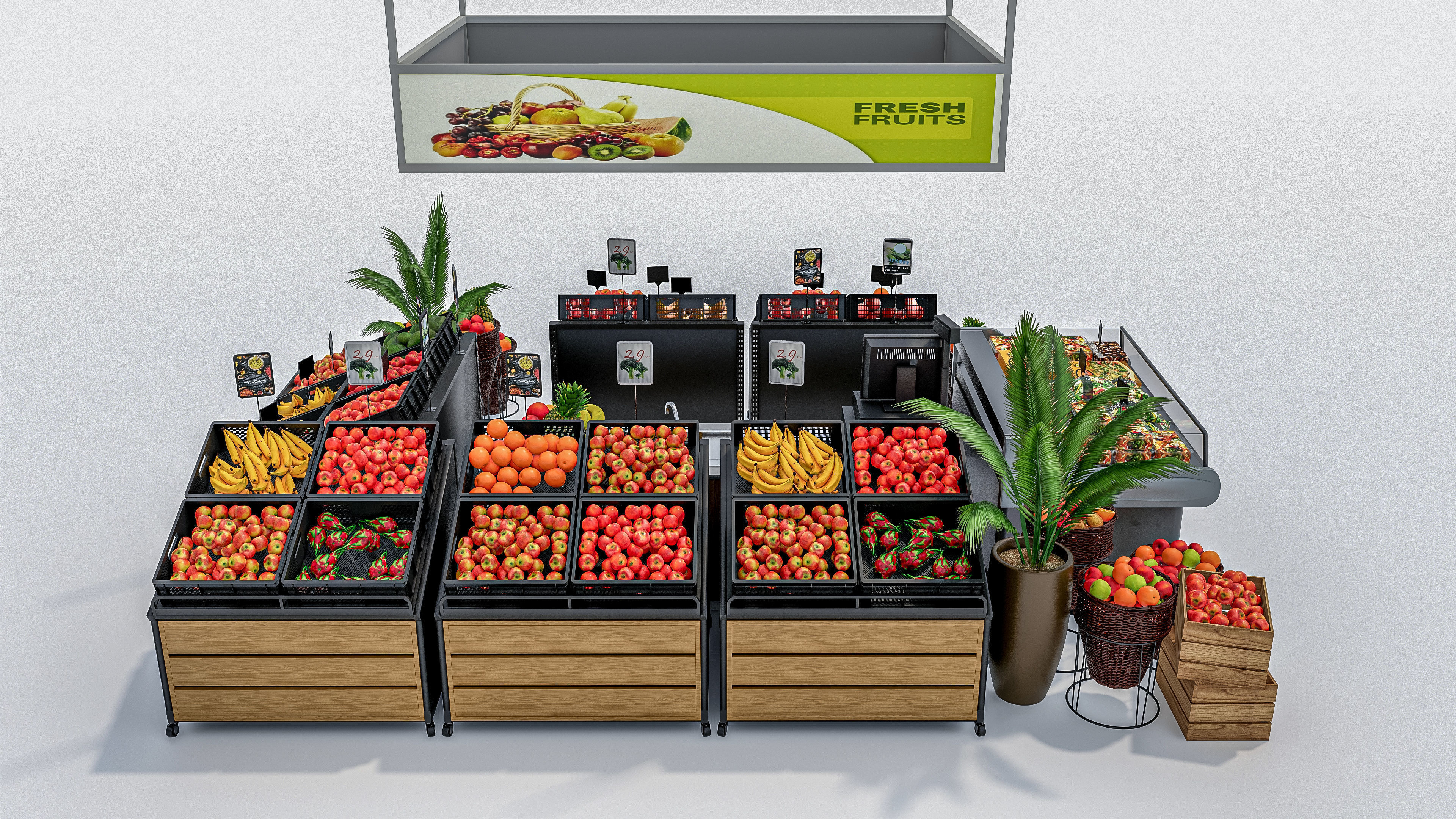 Fruits and vegetables Supermarket Grocery store showcase 3D model_7