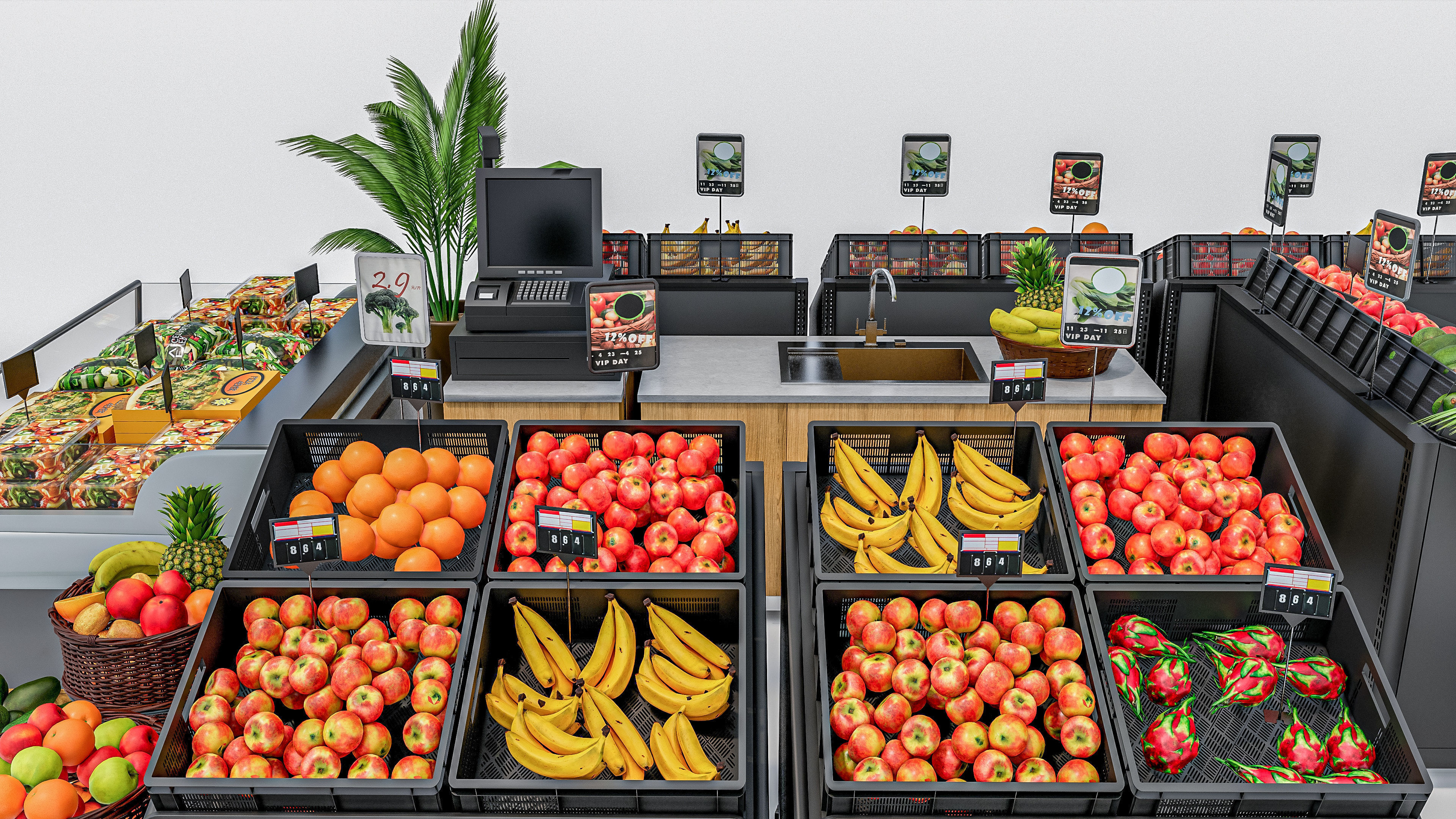 Fruits and vegetables Supermarket Grocery store showcase 3D model_3