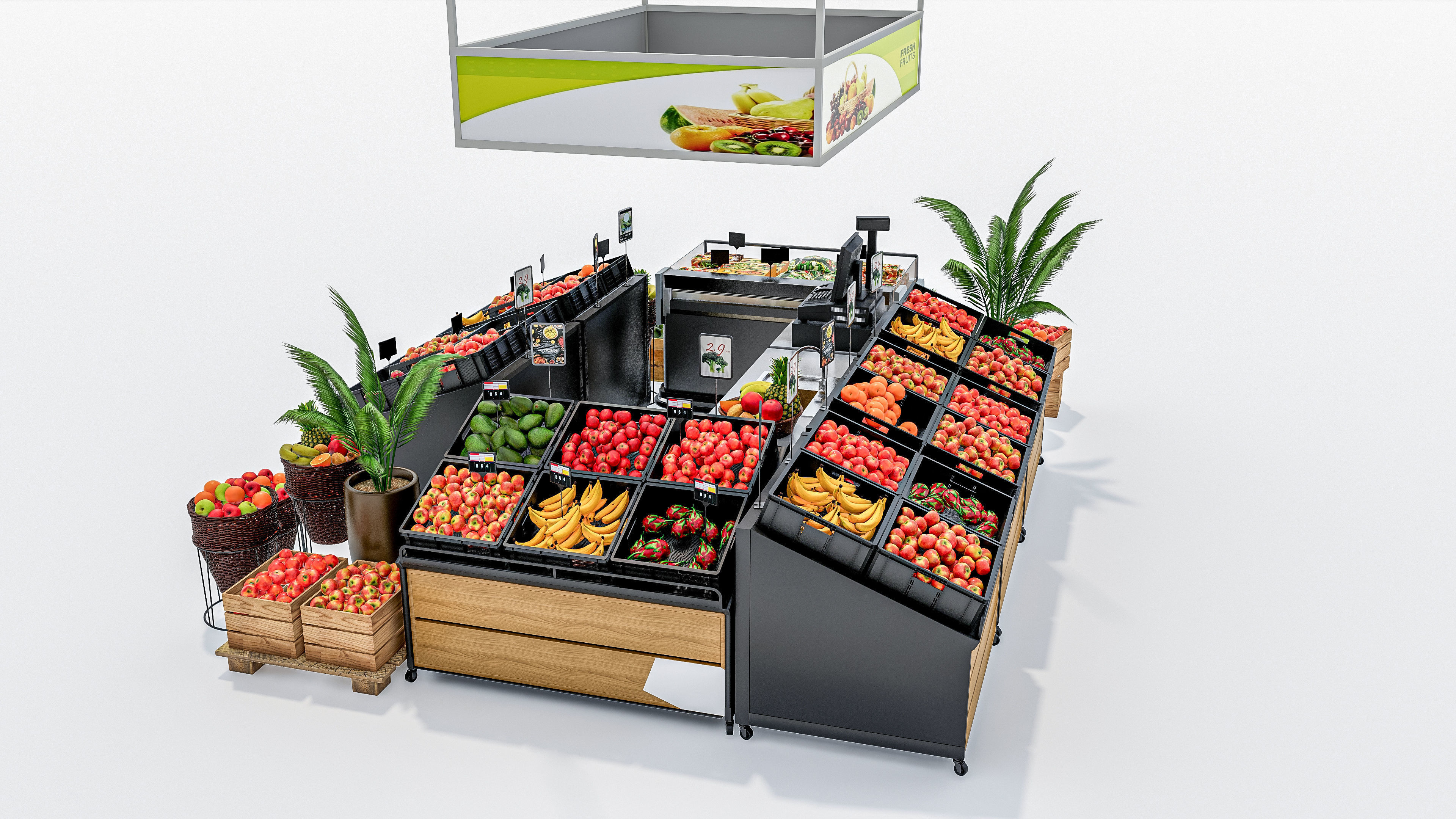 Fruits and vegetables Supermarket Grocery store showcase 3D model_6