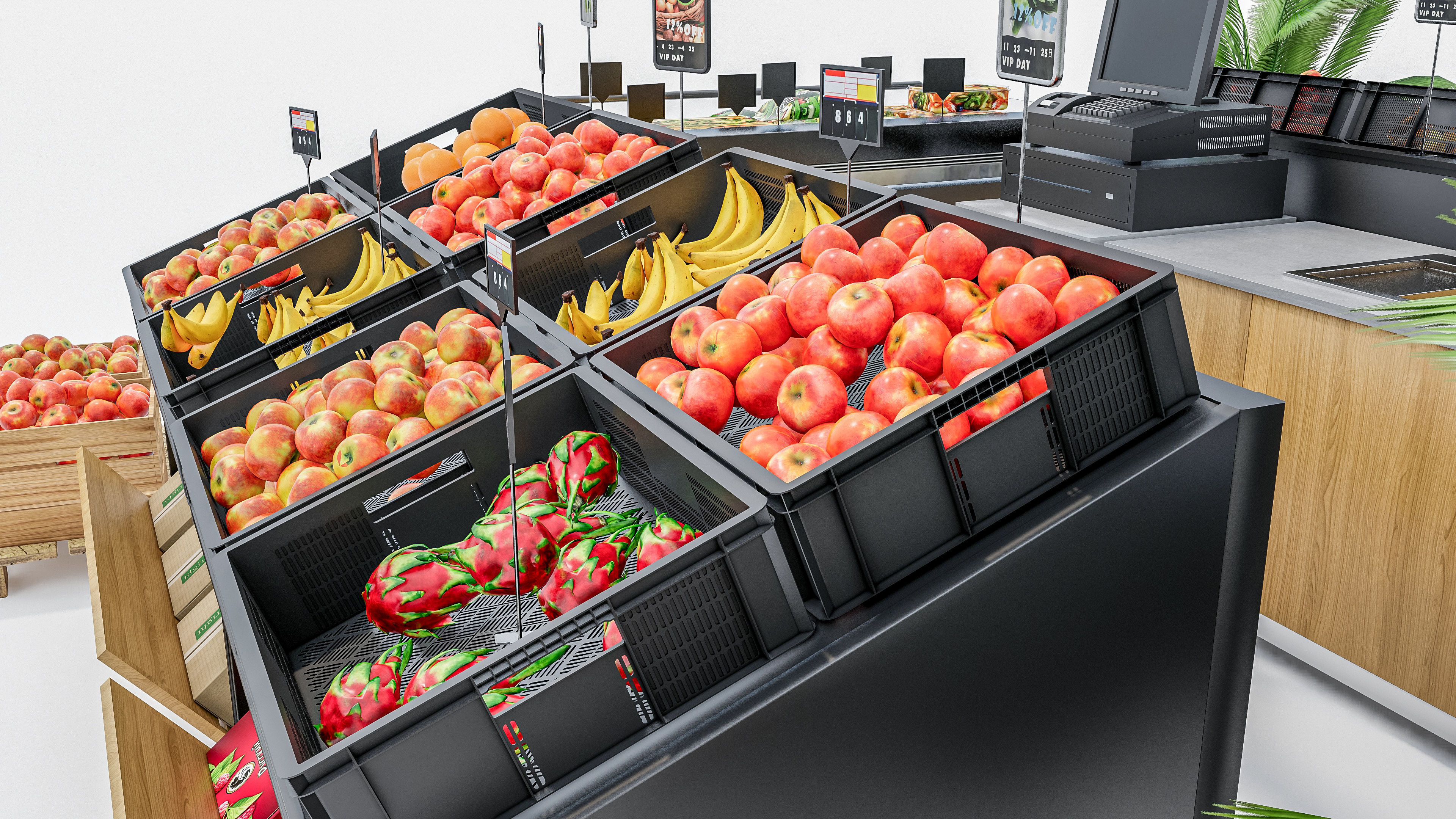 Fruits and vegetables Supermarket Grocery store showcase 3D model_18