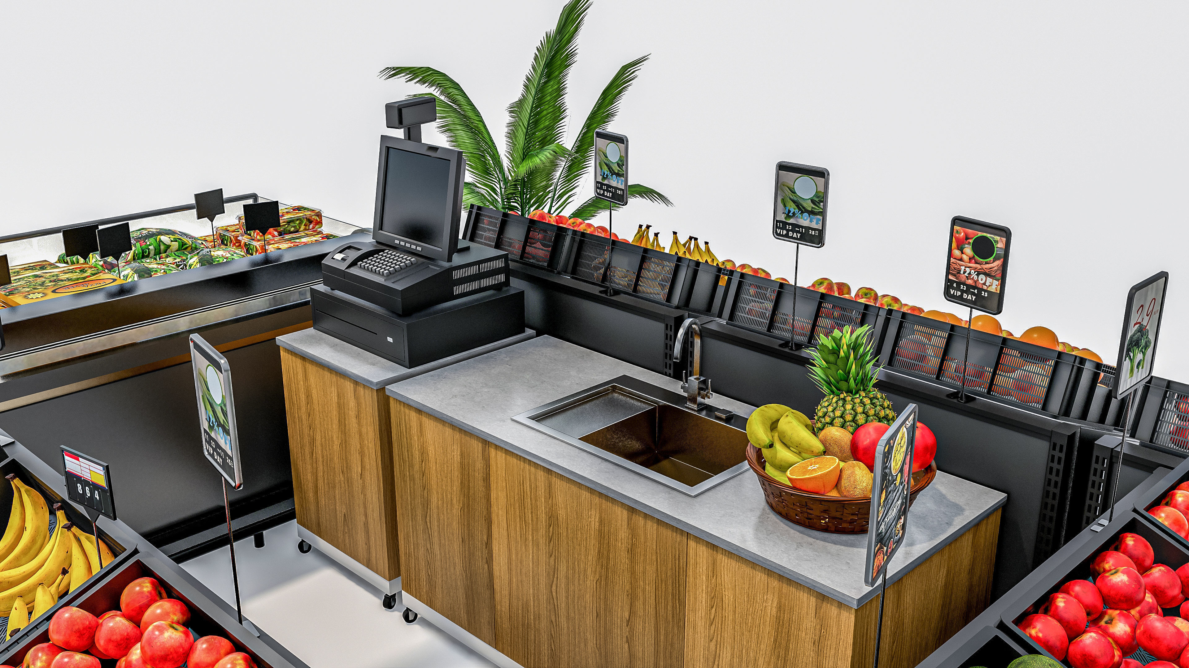 Fruits and vegetables Supermarket Grocery store showcase 3D model_4