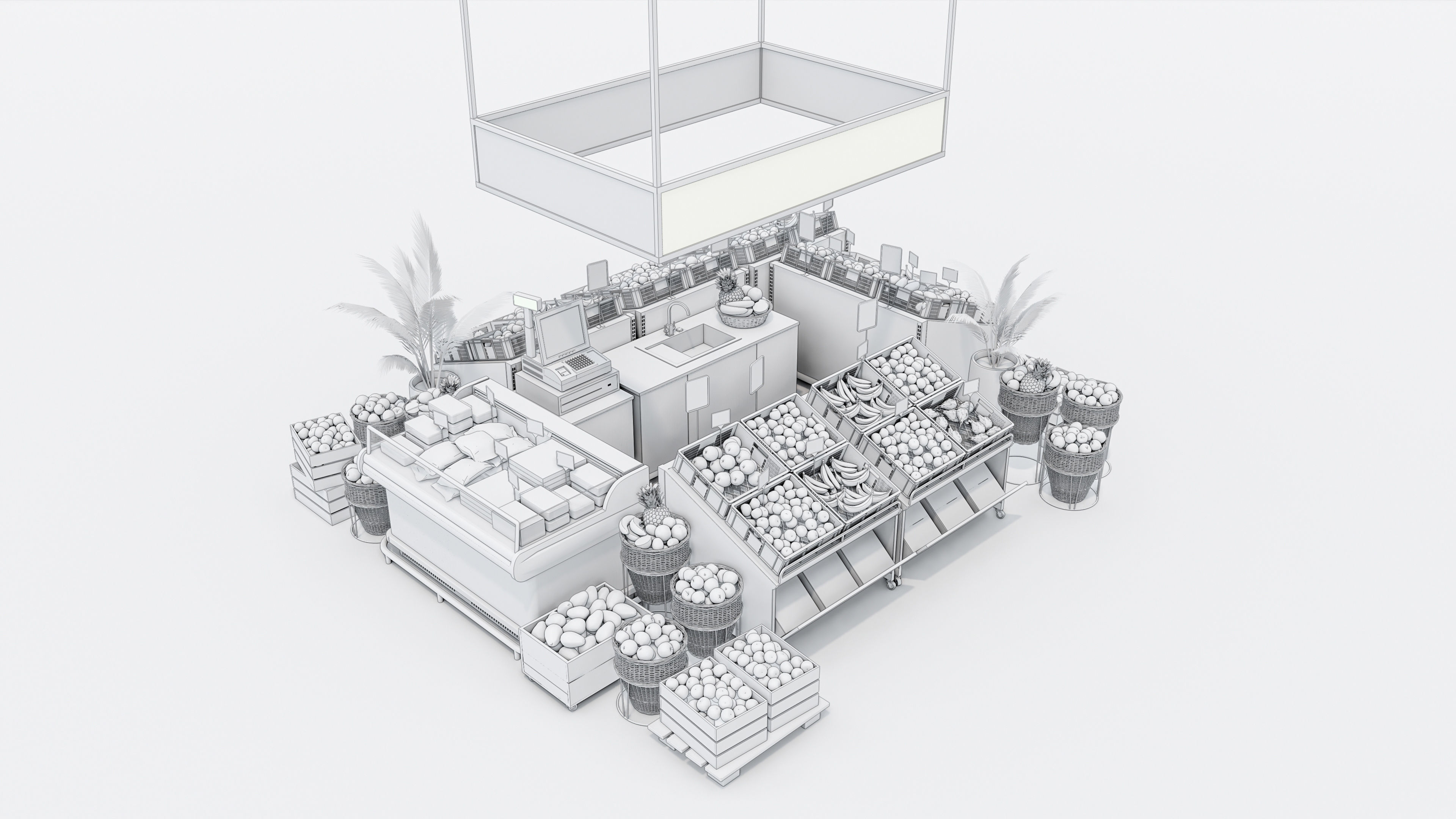 Fruits and vegetables Supermarket Grocery store showcase 3D model_15