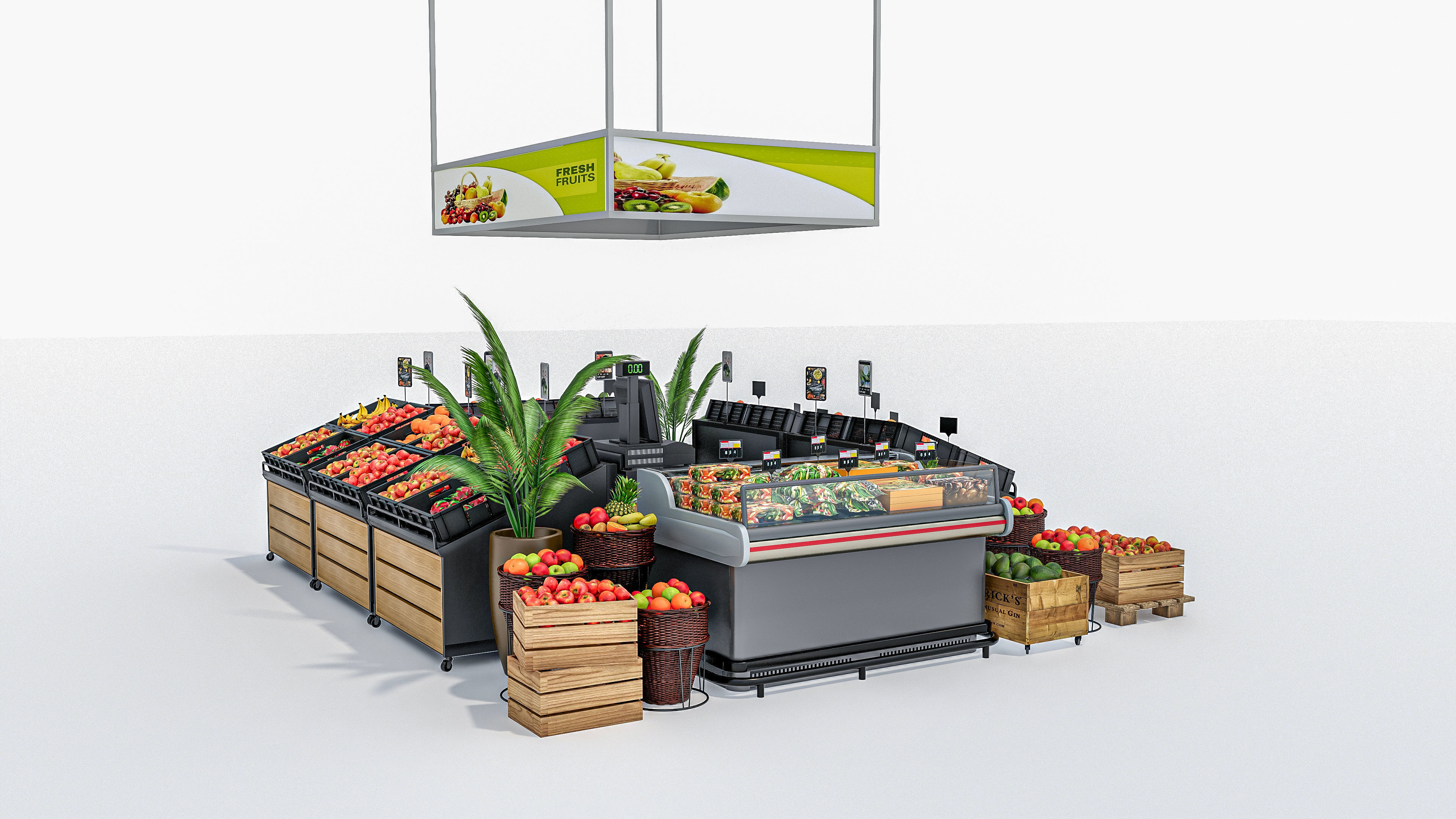 Fruits and vegetables Supermarket Grocery store showcase 3D model_20