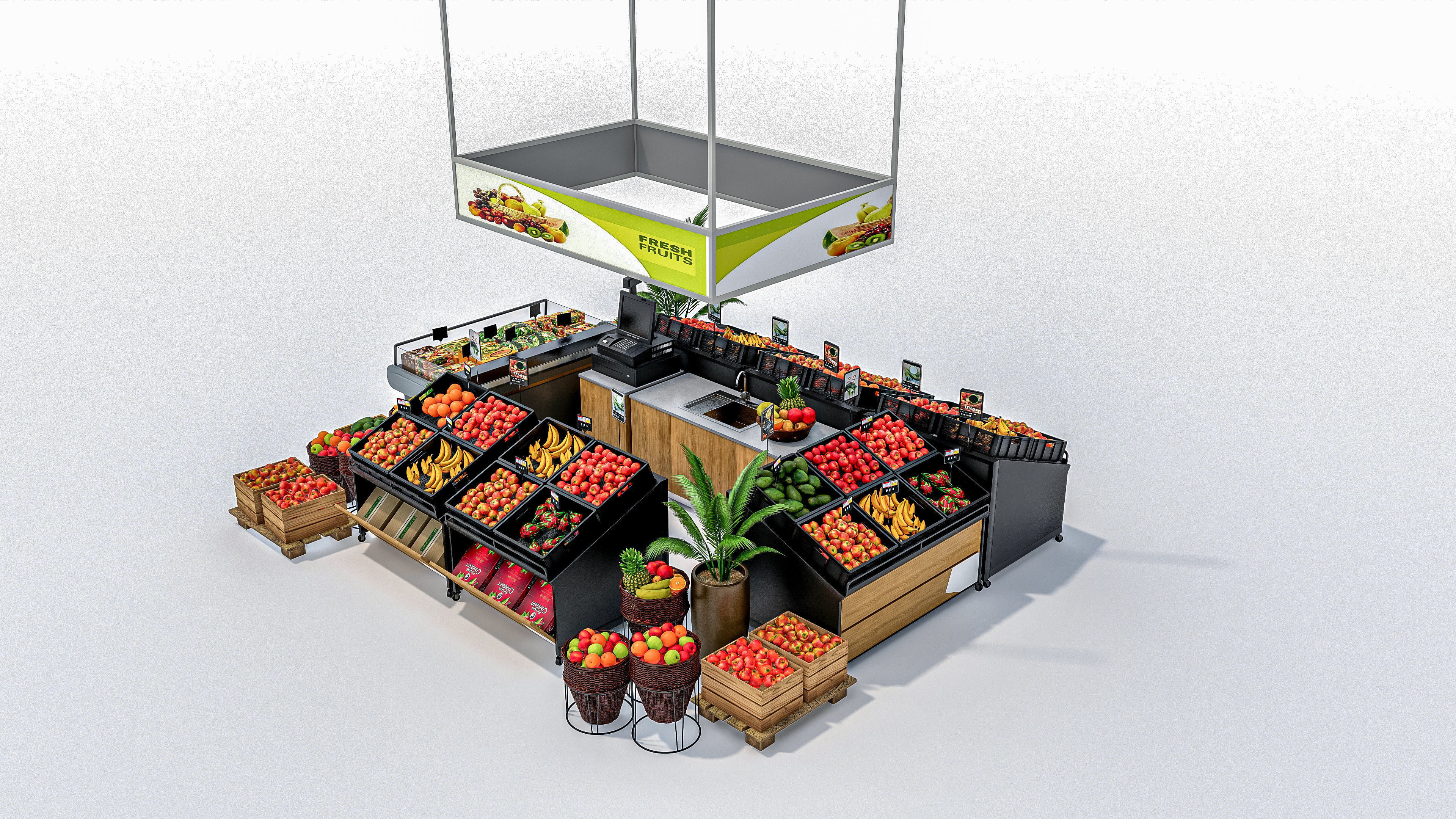 Fruits and vegetables Supermarket Grocery store showcase 3D model_5