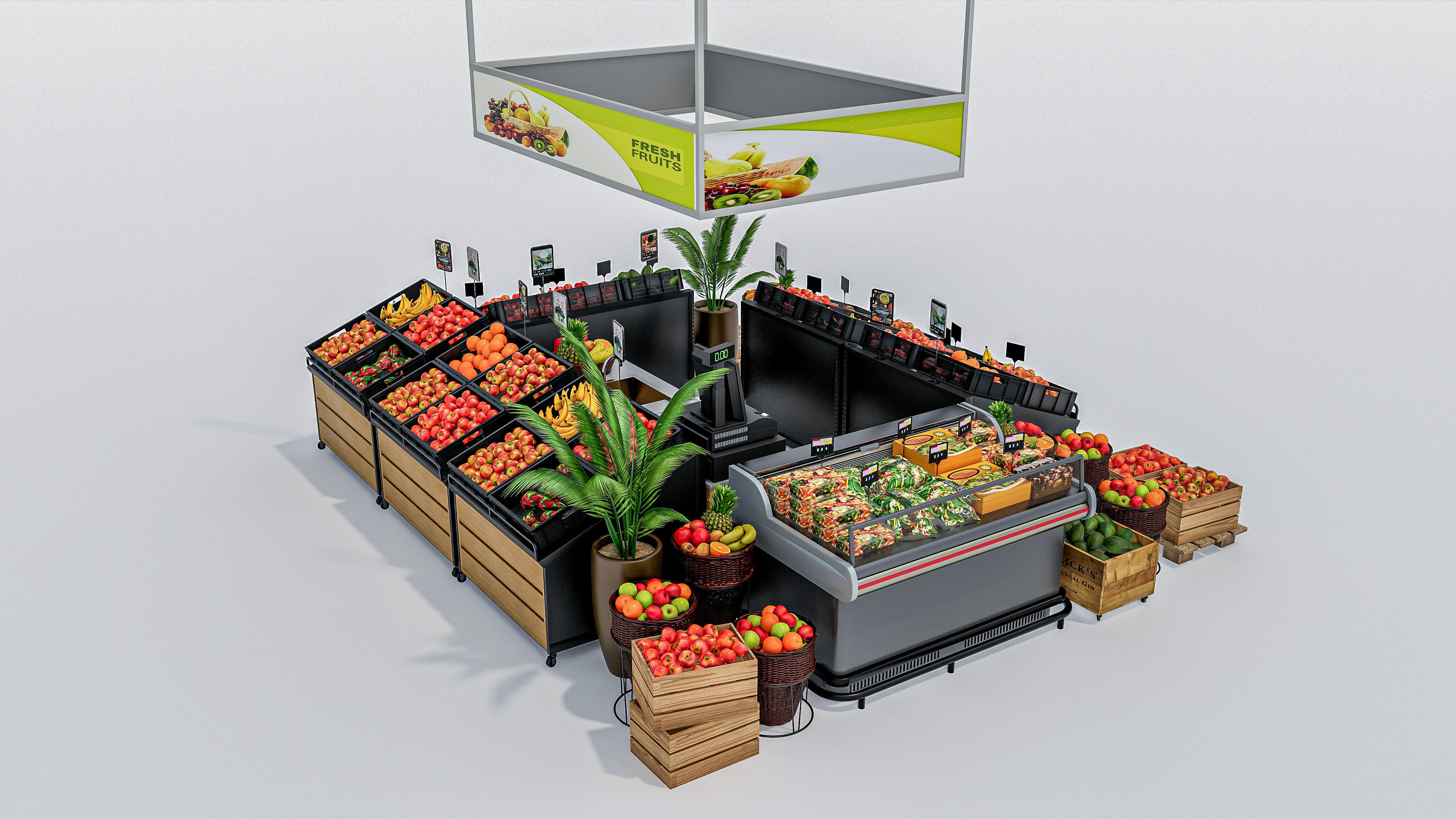 Fruits and vegetables Supermarket Grocery store showcase 3D model_8