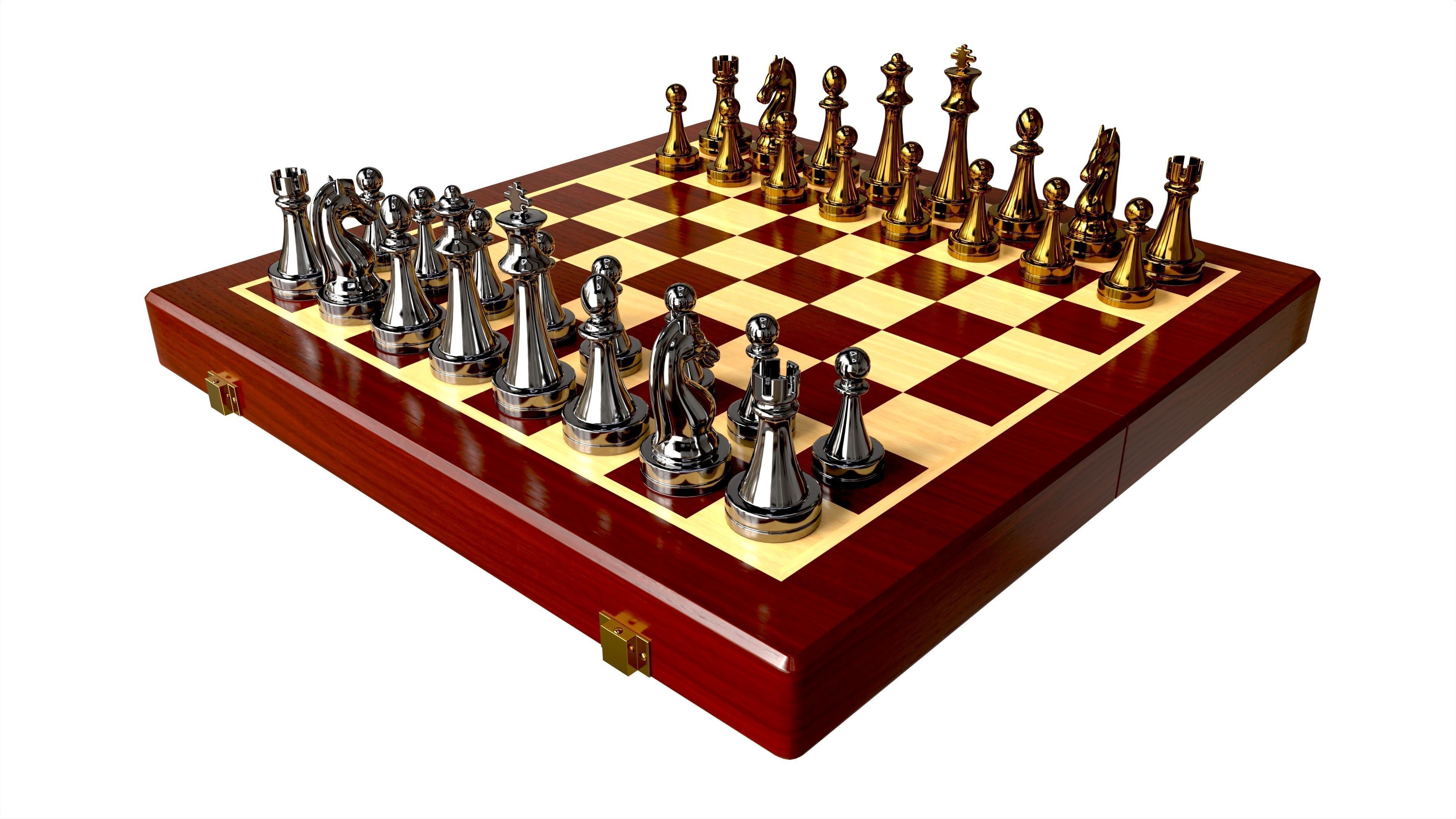 Chess Pieces Board Open Ready To Play 3D model_2