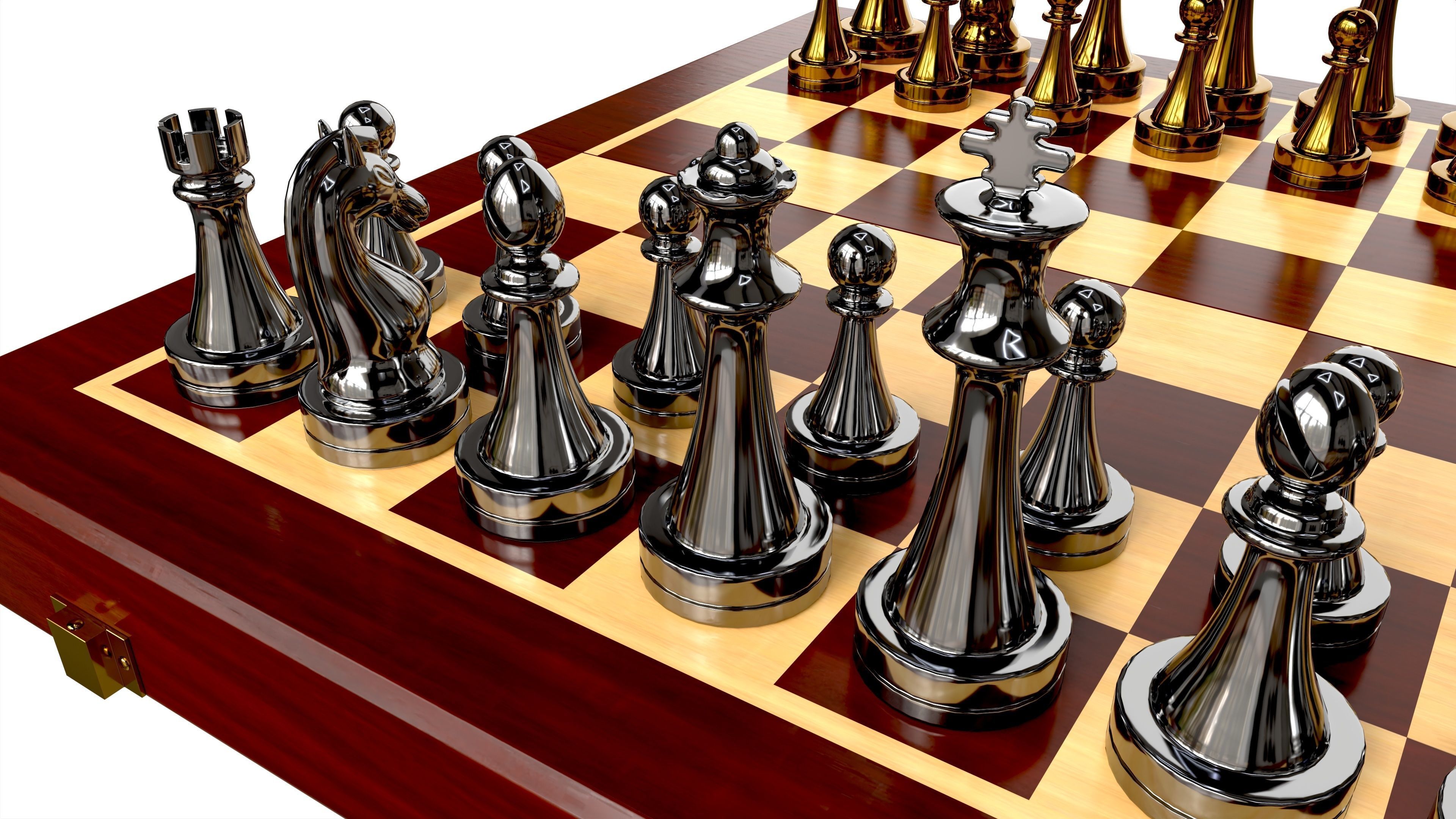 Chess Pieces Board Open Ready To Play 3D model_4