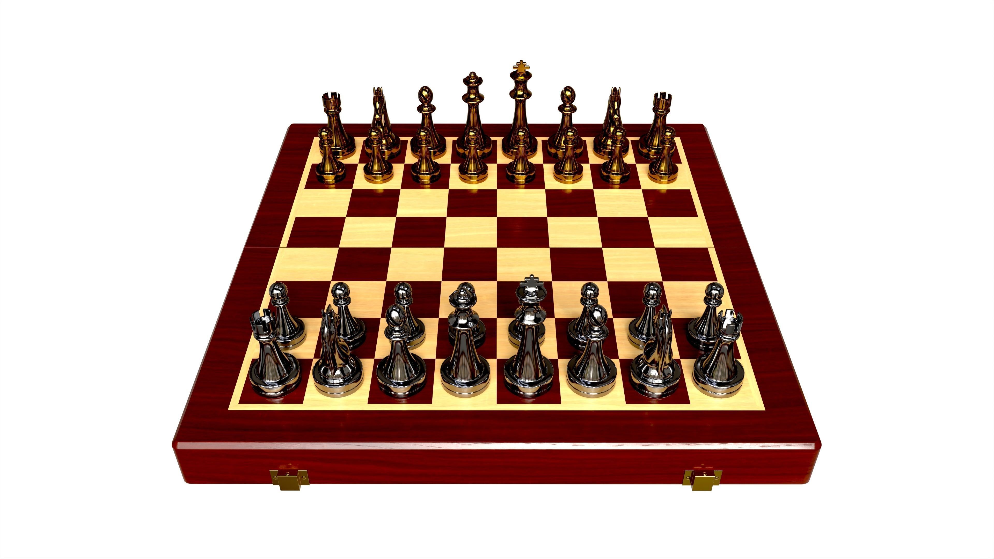 Chess Pieces Board Open Ready To Play 3D model_1