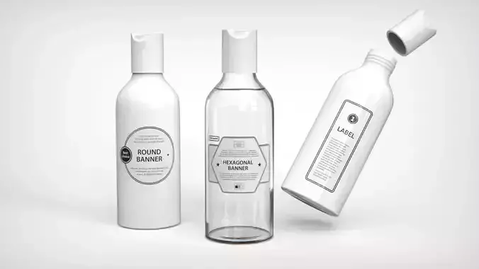 Cosmetic bottle 500ml 3D model with label and fluid inside 