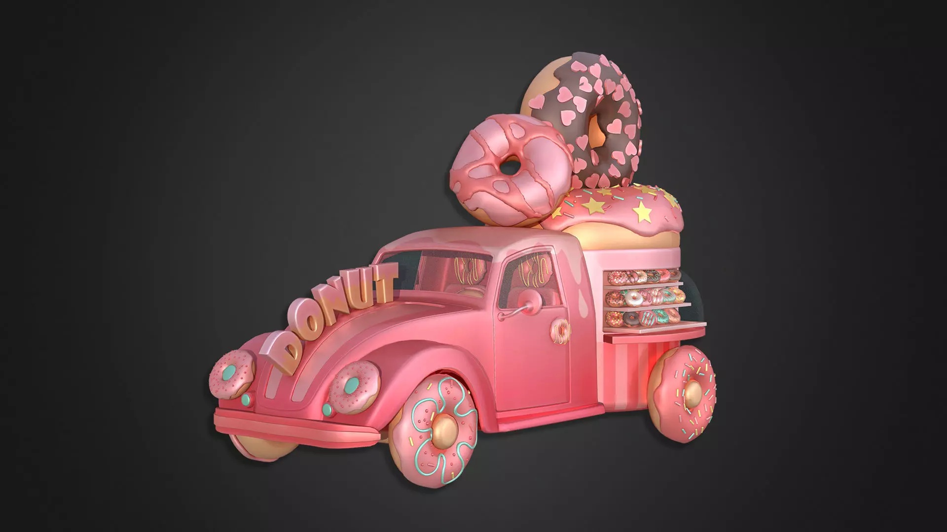 Asset - Cartoons - Food Car - Car Donut 3D model