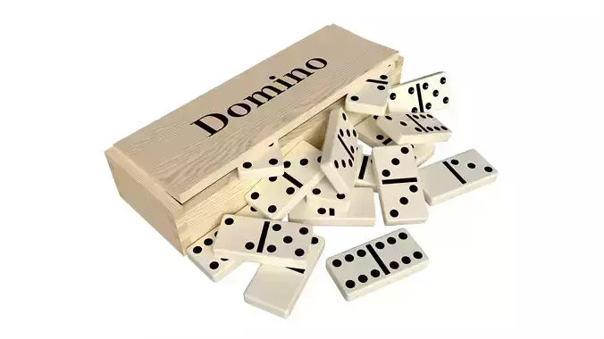 Dominoes in Wooden Box Table Strategy Game 3D model