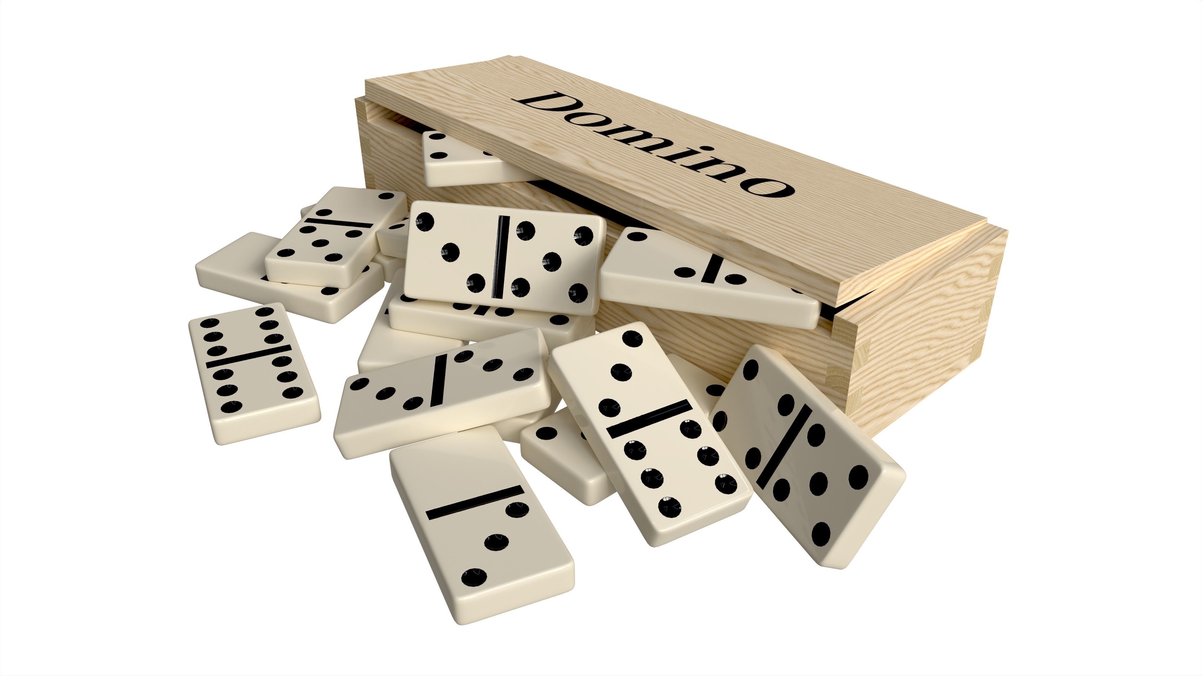 Dominoes in Wooden Box Table Strategy Game 3D model_1