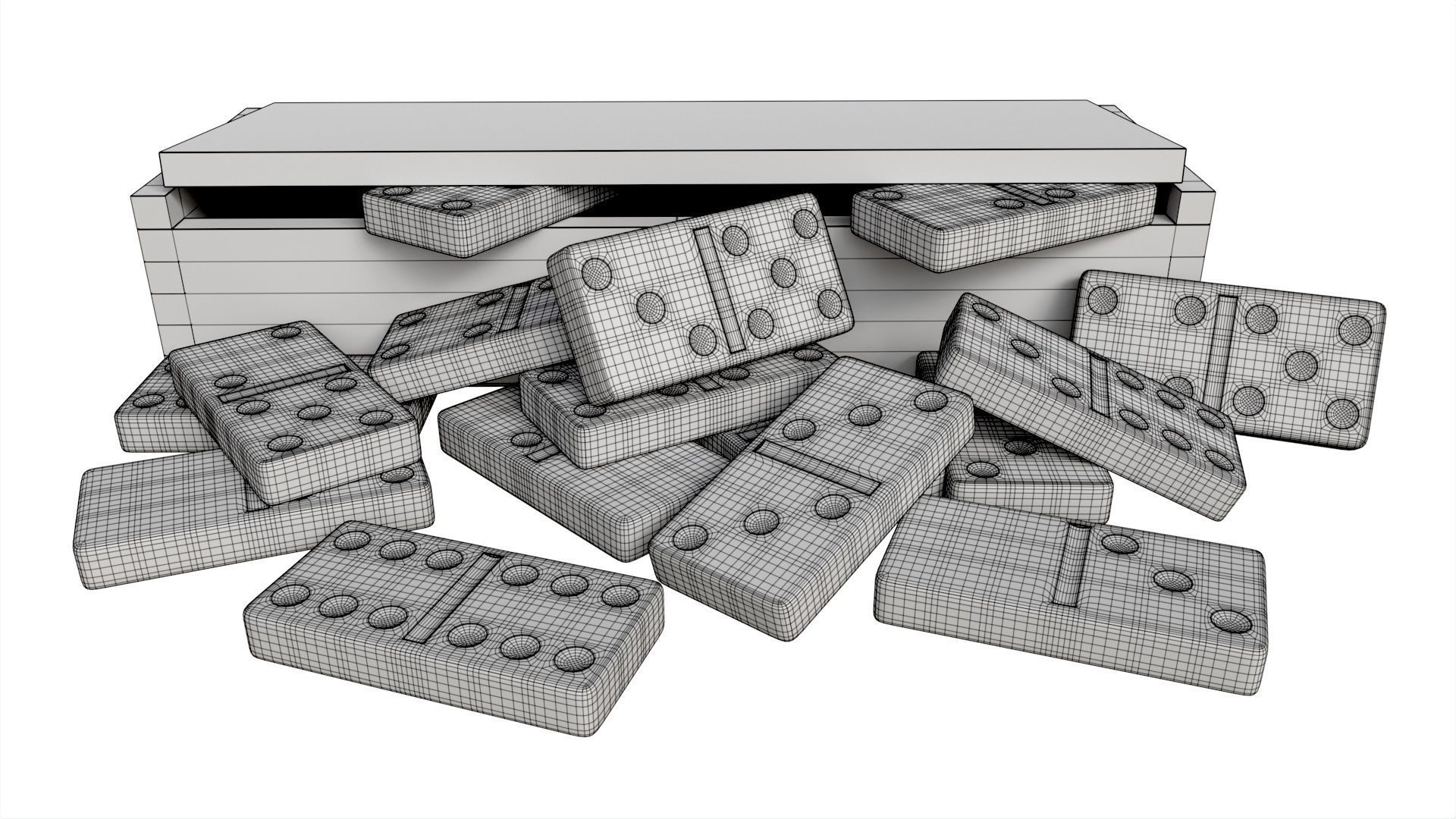 Dominoes in Wooden Box Table Strategy Game 3D model_6