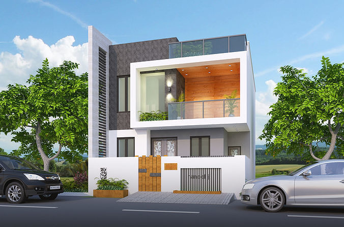 Front elevation Villa  Low-poly 3D model