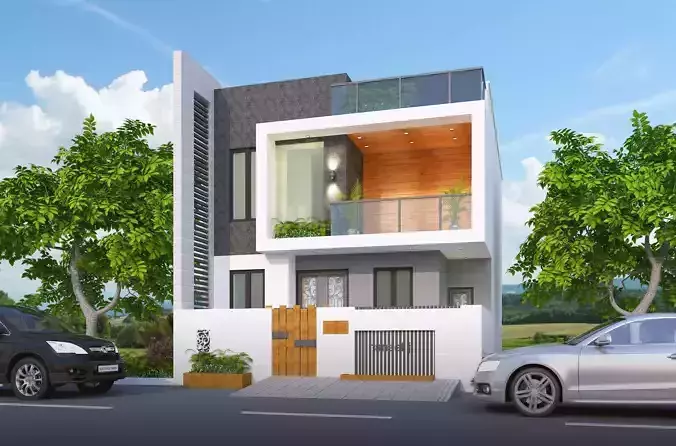 Front elevation Villa  Low-poly 3D model