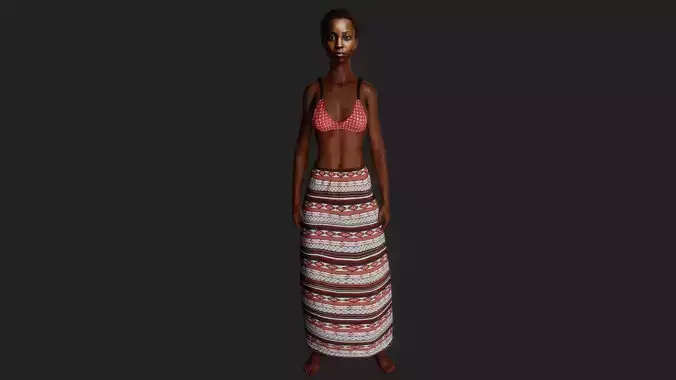 Model of a Young Dark-Skinned Woman in Traditional Attire