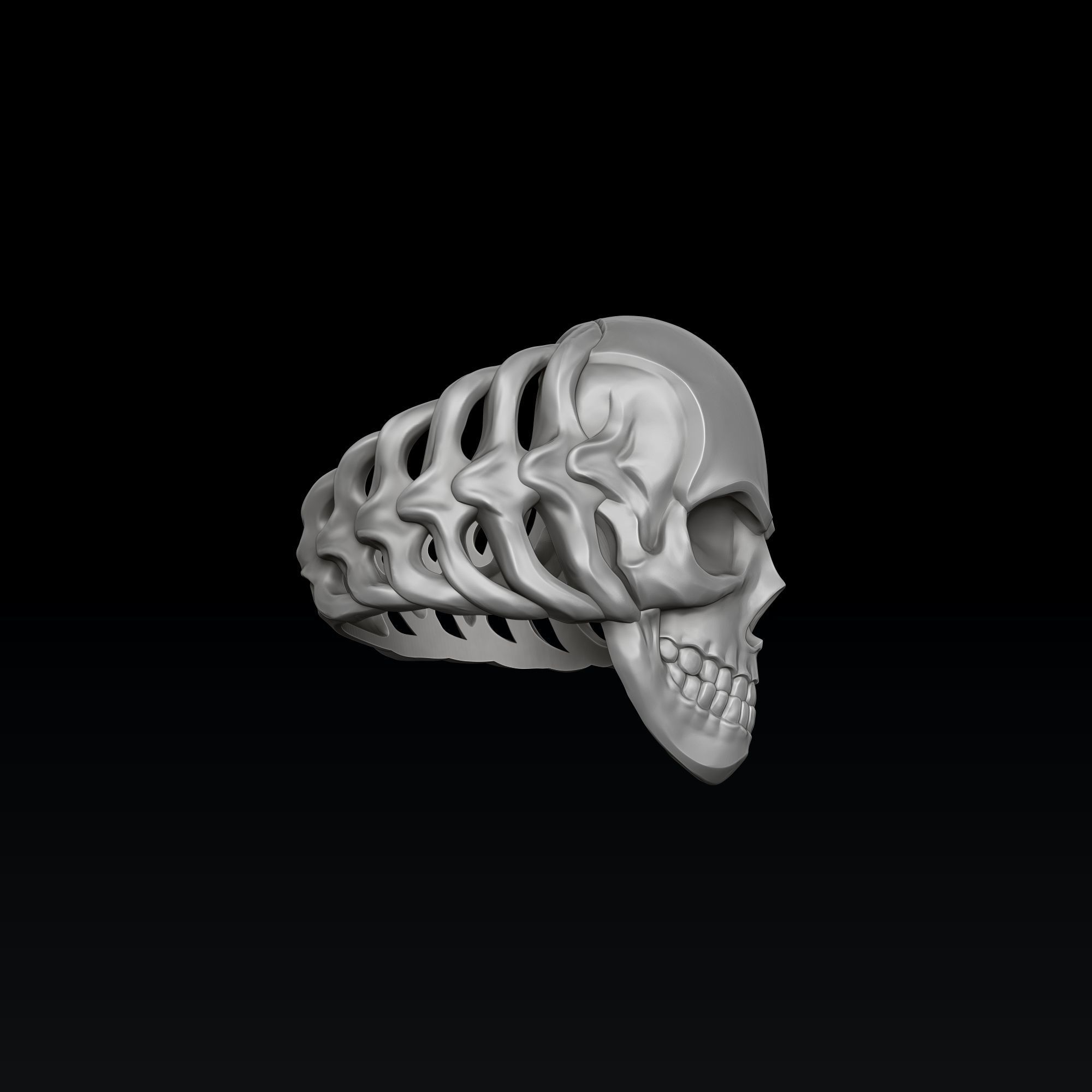 Skull Skeleton Ring Version 2 3D print model_3